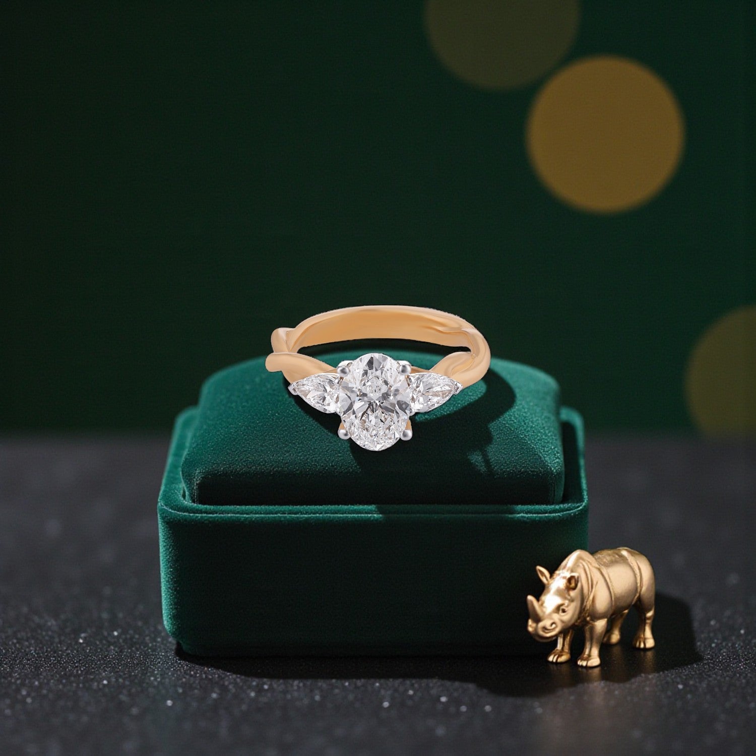 Lab Grown 2.090 Carat Pear and Oval Cut Diamond Three Stone Ring in 18 Karat Gold | SKU : 0005053766