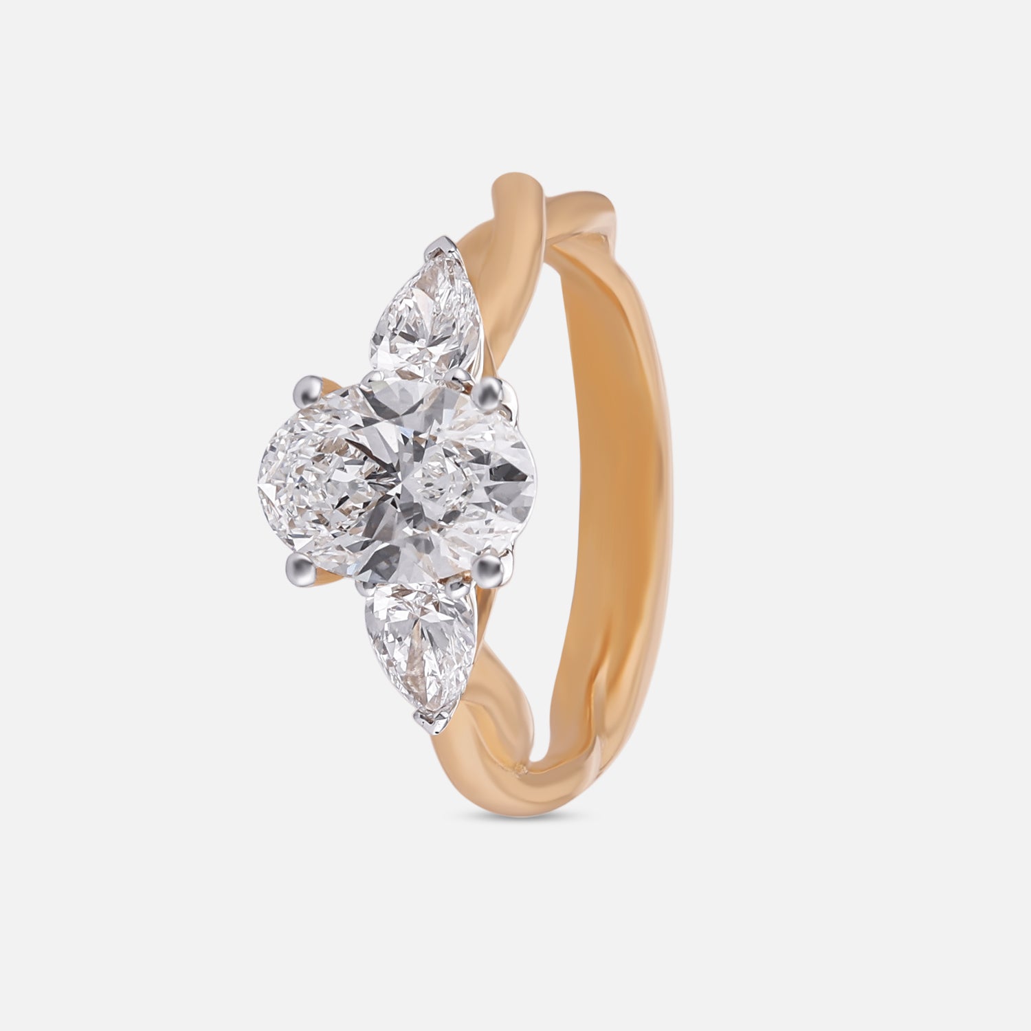 Lab Grown 2.090 Carat Pear and Oval Cut Diamond Three Stone Ring in 18 Karat Gold | SKU : 0005053766