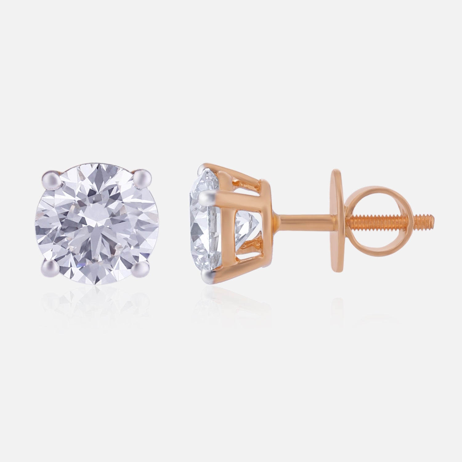 Lab Grown 3.070 Carat Solitaire Diamond Stud Earrings in 18 Karat Gold | SKU : 0005059256