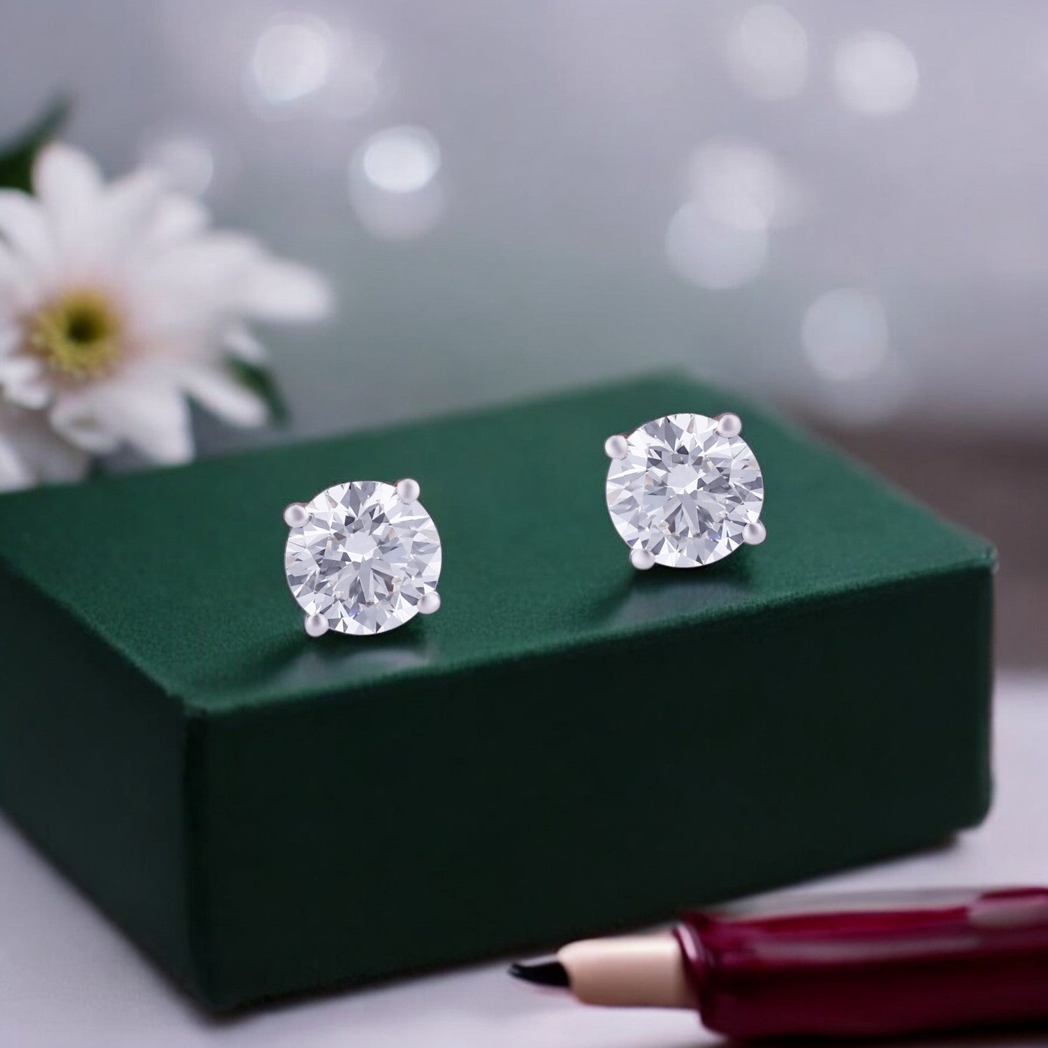 Lab Grown 3.070 Carat Solitaire Diamond Stud Earrings in 18 Karat Gold | SKU : 0005060801