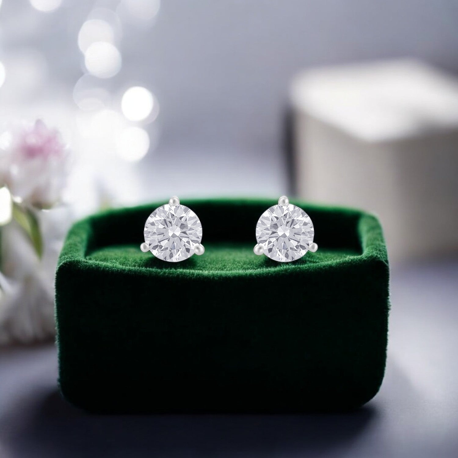 Lab Grown 4.140 Carat Solitaire Diamond Stud Earrings in 18 Karat Gold | SKU : 0005067435