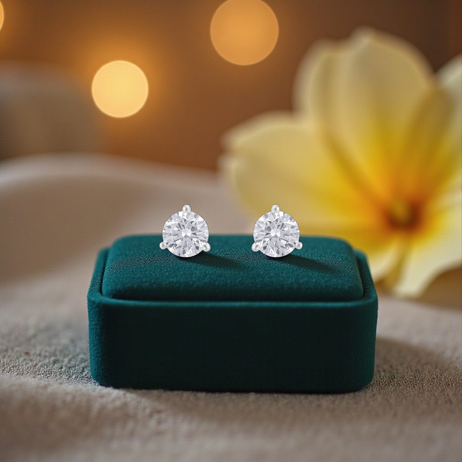 Lab Grown 4.080 Carat Round Brilliant Diamond Stud Earrings in Yellow Gold | SKU : 0005067480