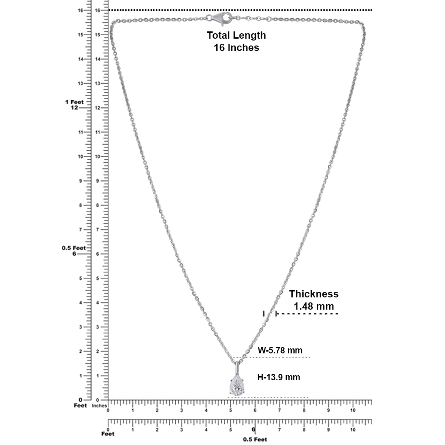 Lab Grown 1.10 Carat Pear Cut Diamond Solitaire Pendant in 18 Karat White Gold | SKU : 0005071142