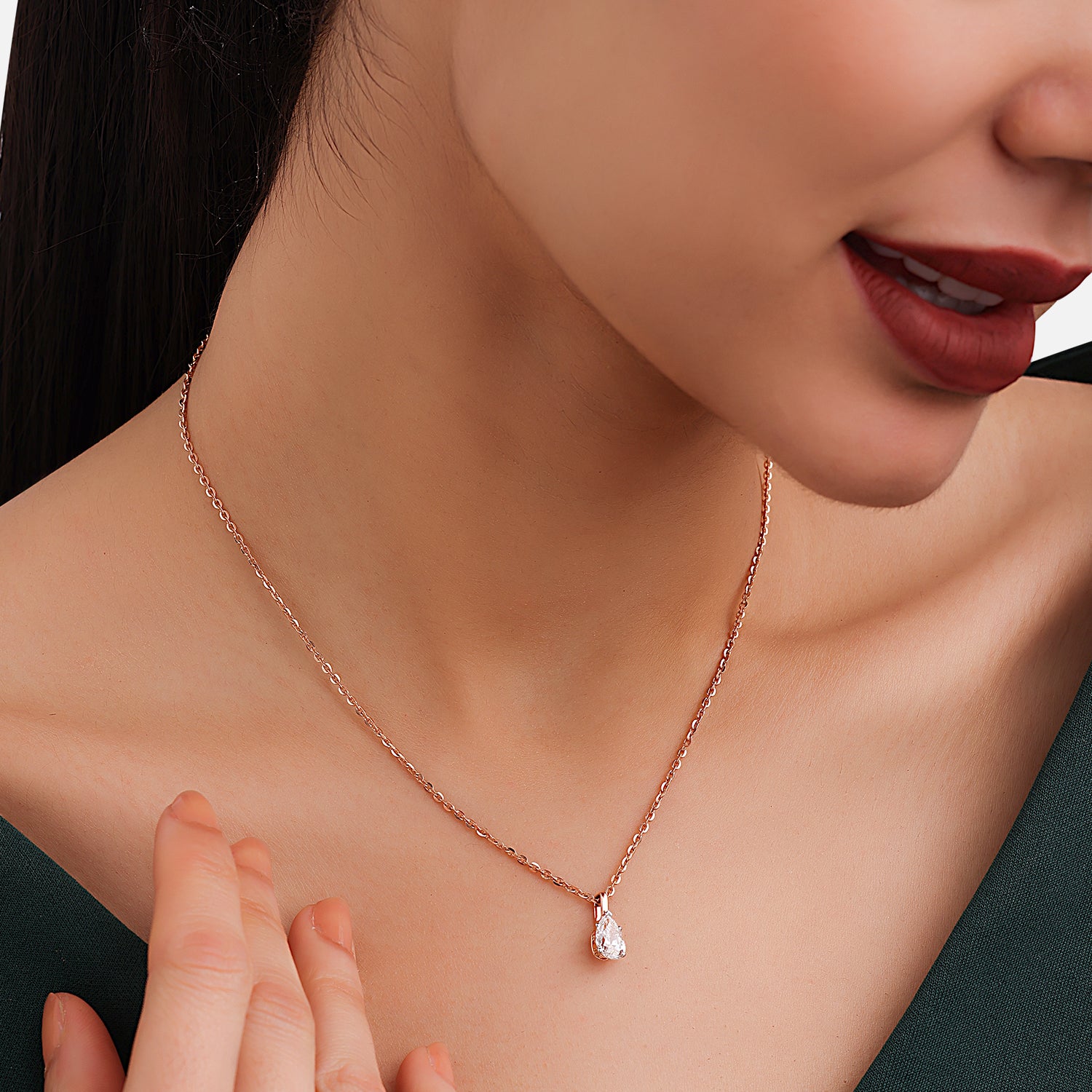 Lab Grown 1.100 Carat Pear Cut Diamond Solitaire Pendant in 18 Karat Rose Gold | SKU : 0005071180