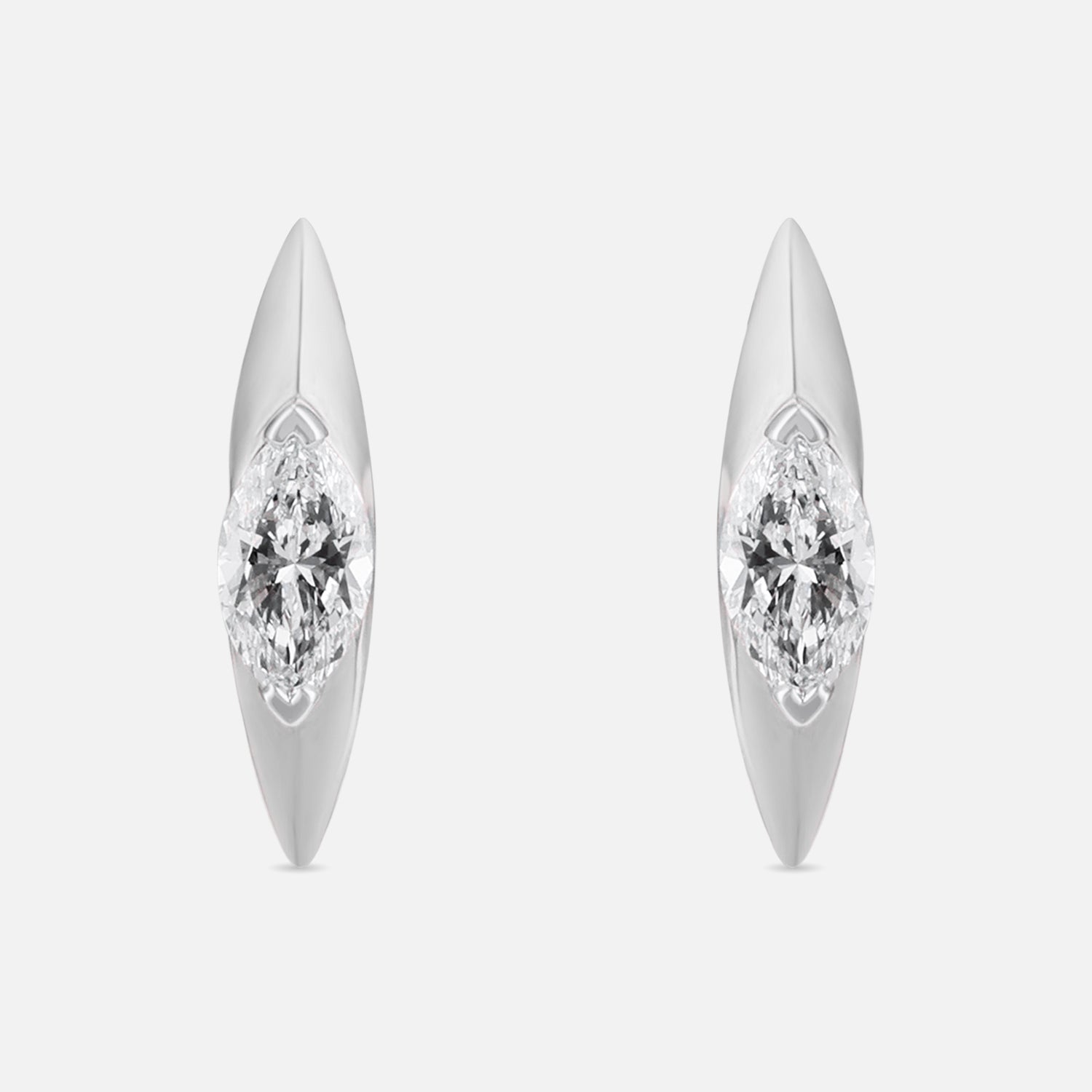 Lab Grown 1.00 Carat Marquise Diamond Huggie Earrings in 18 Karat White Gold | SKU : 0005109197