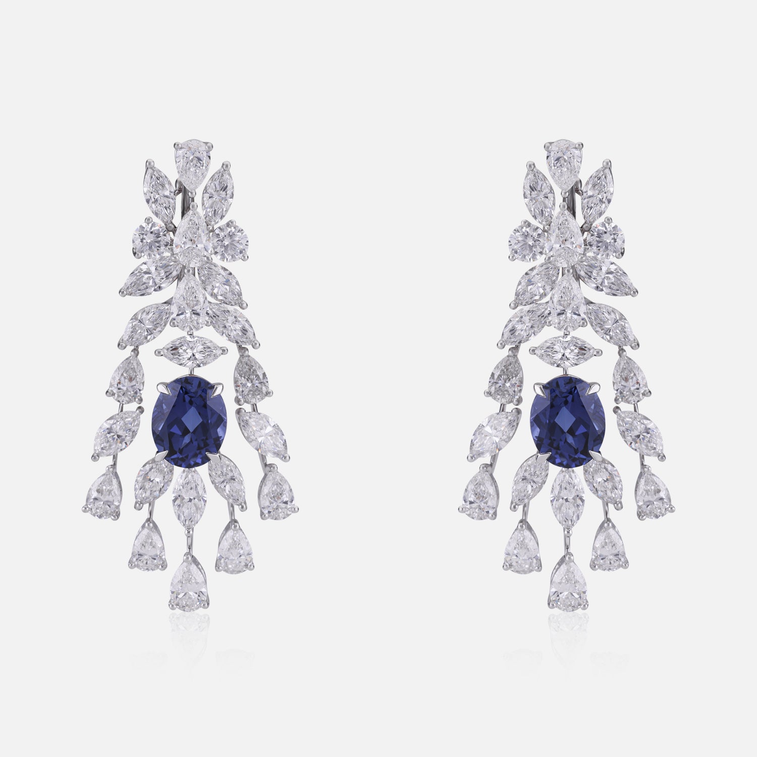 Lab Grown 15.460 Carat Diamond Drop Earrings with Blue Sapphire in 18 Karat White Gold | SKU : 0005164318