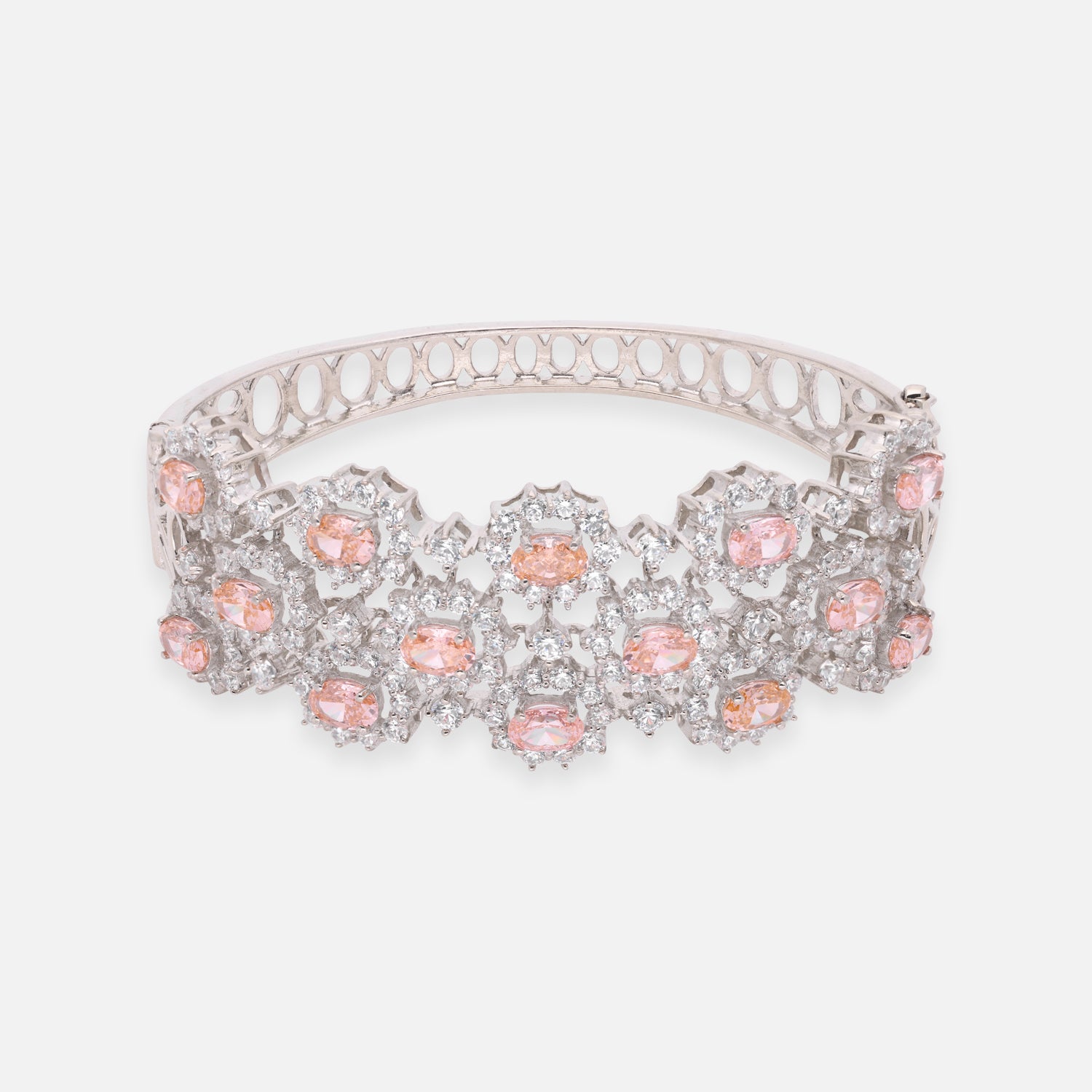 Sterling Silver Pink Stone Floral Statement Bracelet | SKU : 0005476213, 0005479009, 0022596055