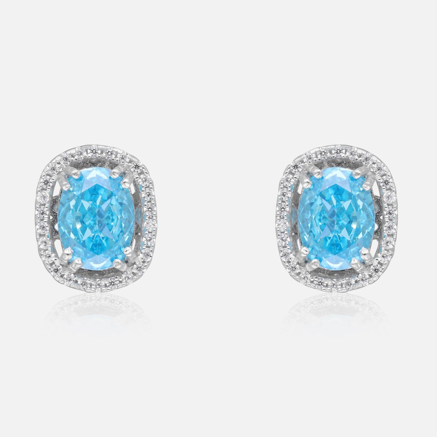 Sterling Silver Blue Oval Halo Stud Earrings | SKU : 0005476671