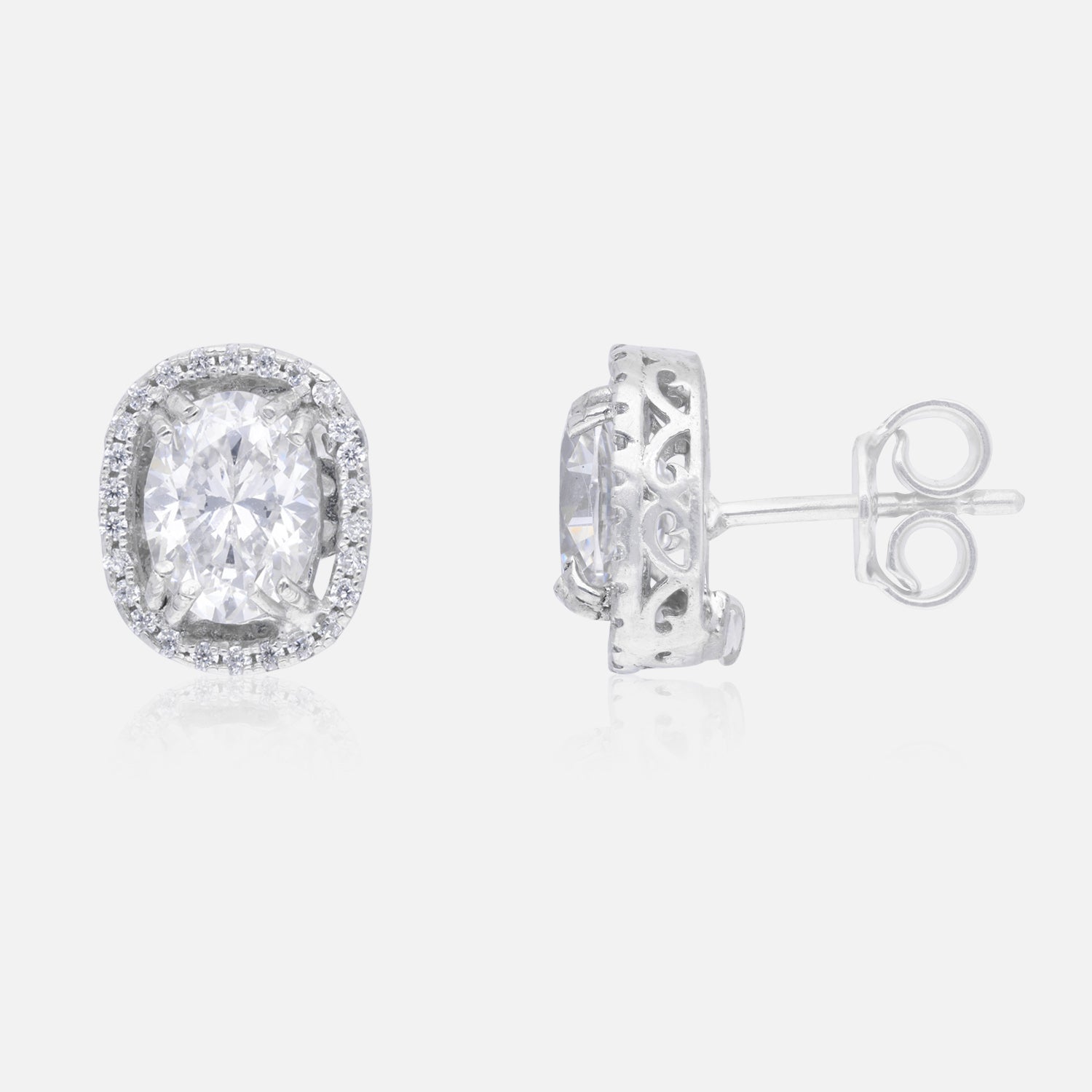 Sterling Silver Classic Oval Halo Stud Earrings | SKU : 0005476688