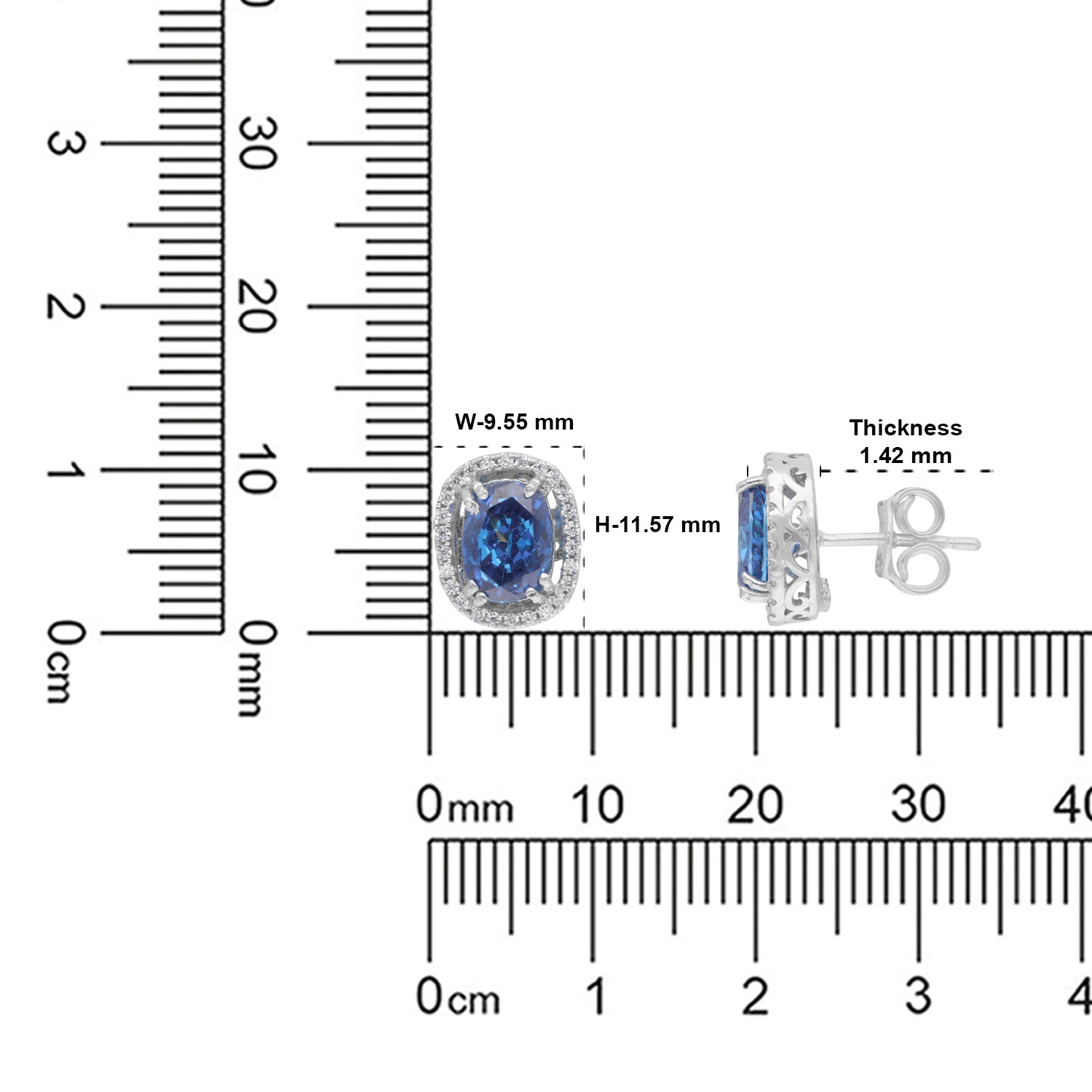 Sterling Silver Royal Blue Oval Halo Stud Earrings | SKU : 0005479511