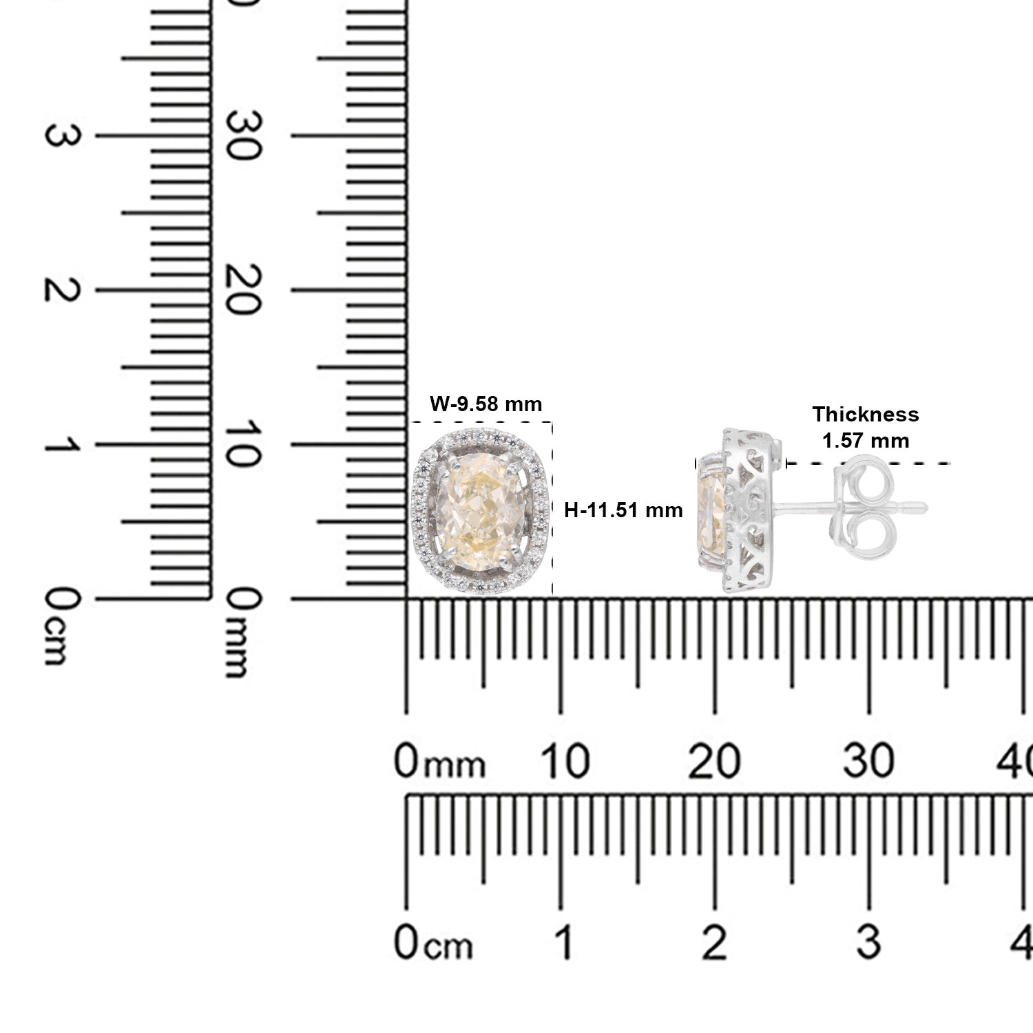 Sterling Silver Champagne Oval Halo Stud Earrings | SKU : 0005485963