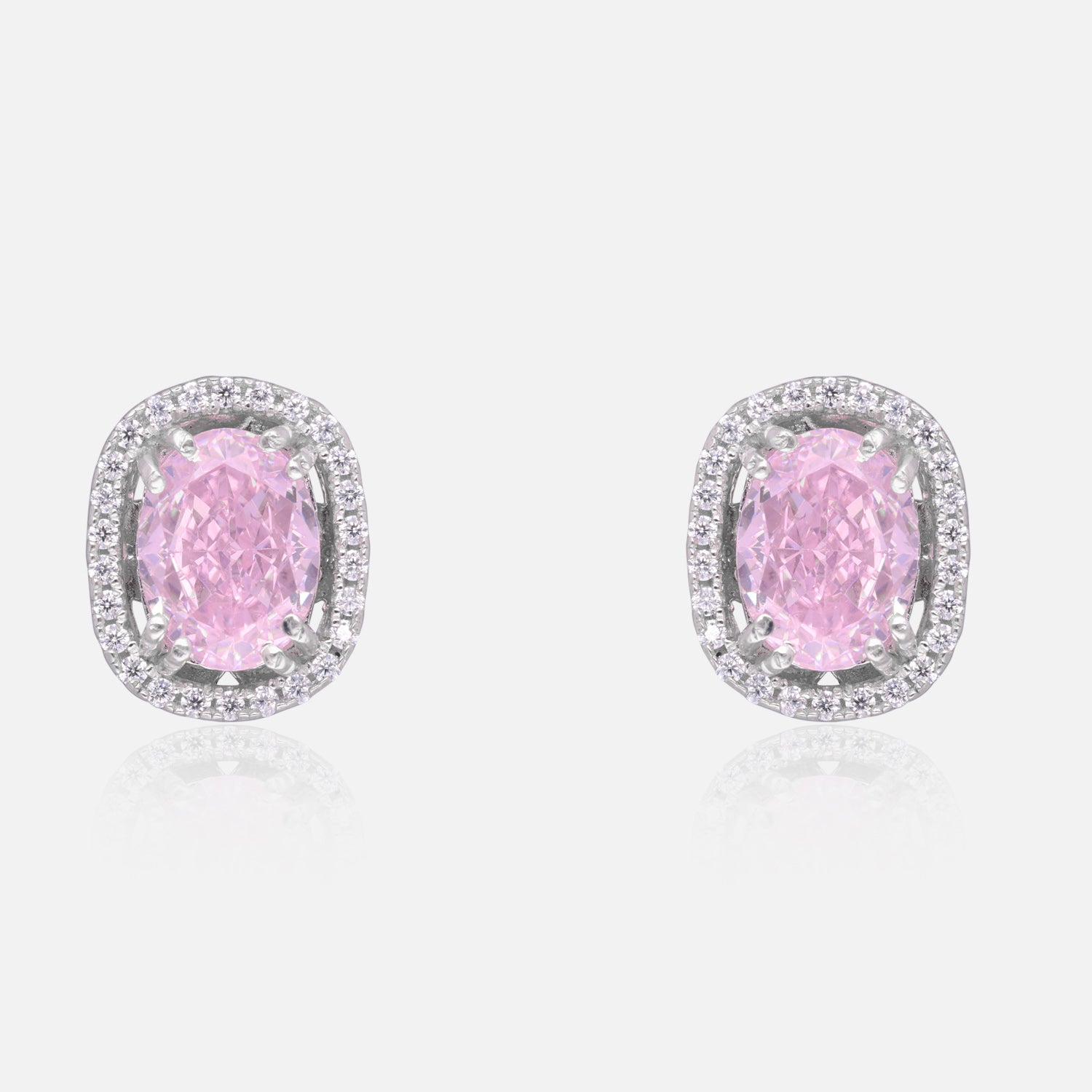 Sterling Silver Pink Oval Halo Stud Earrings | SKU : 0005485970