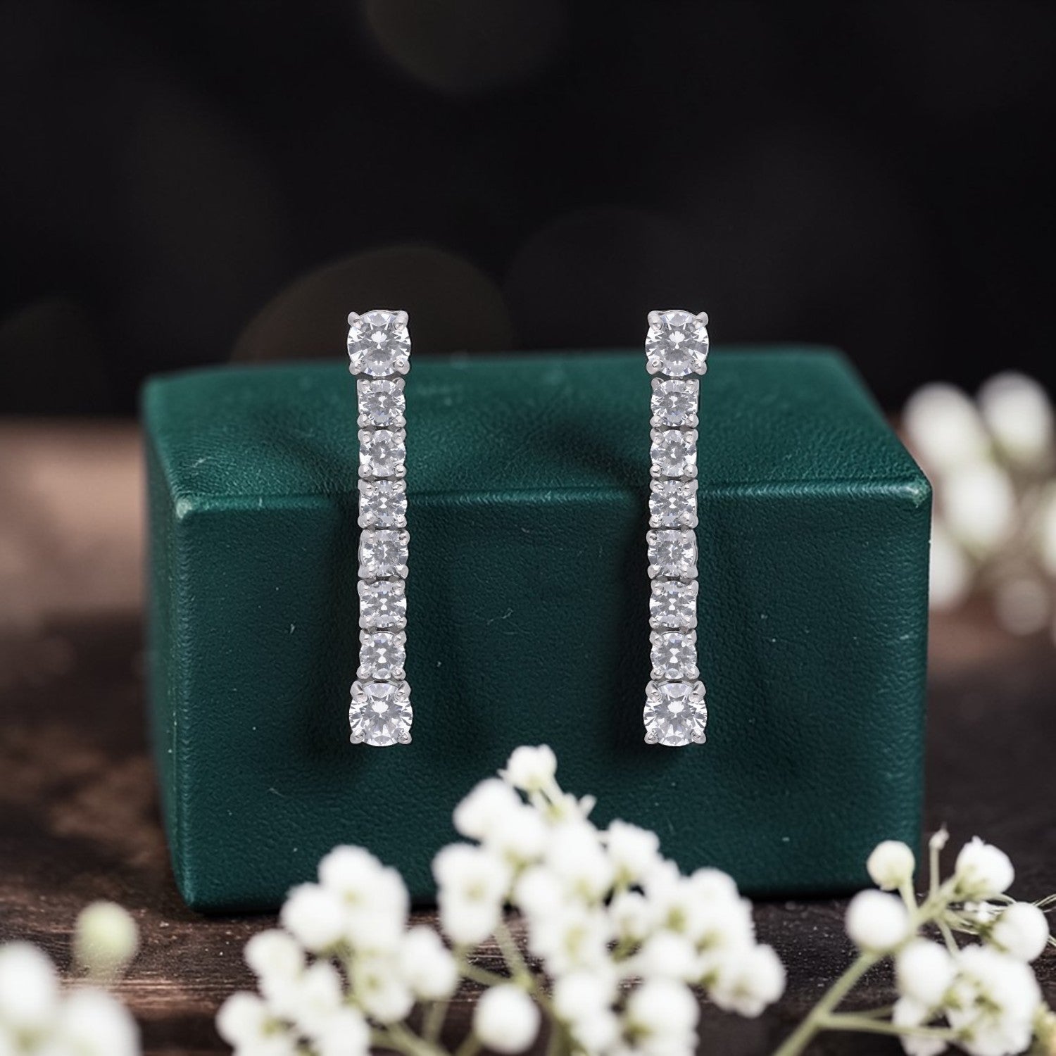 Sterling Silver Cubic Zirconia Vertical Line Drop Earrings | SKU: 0005748013