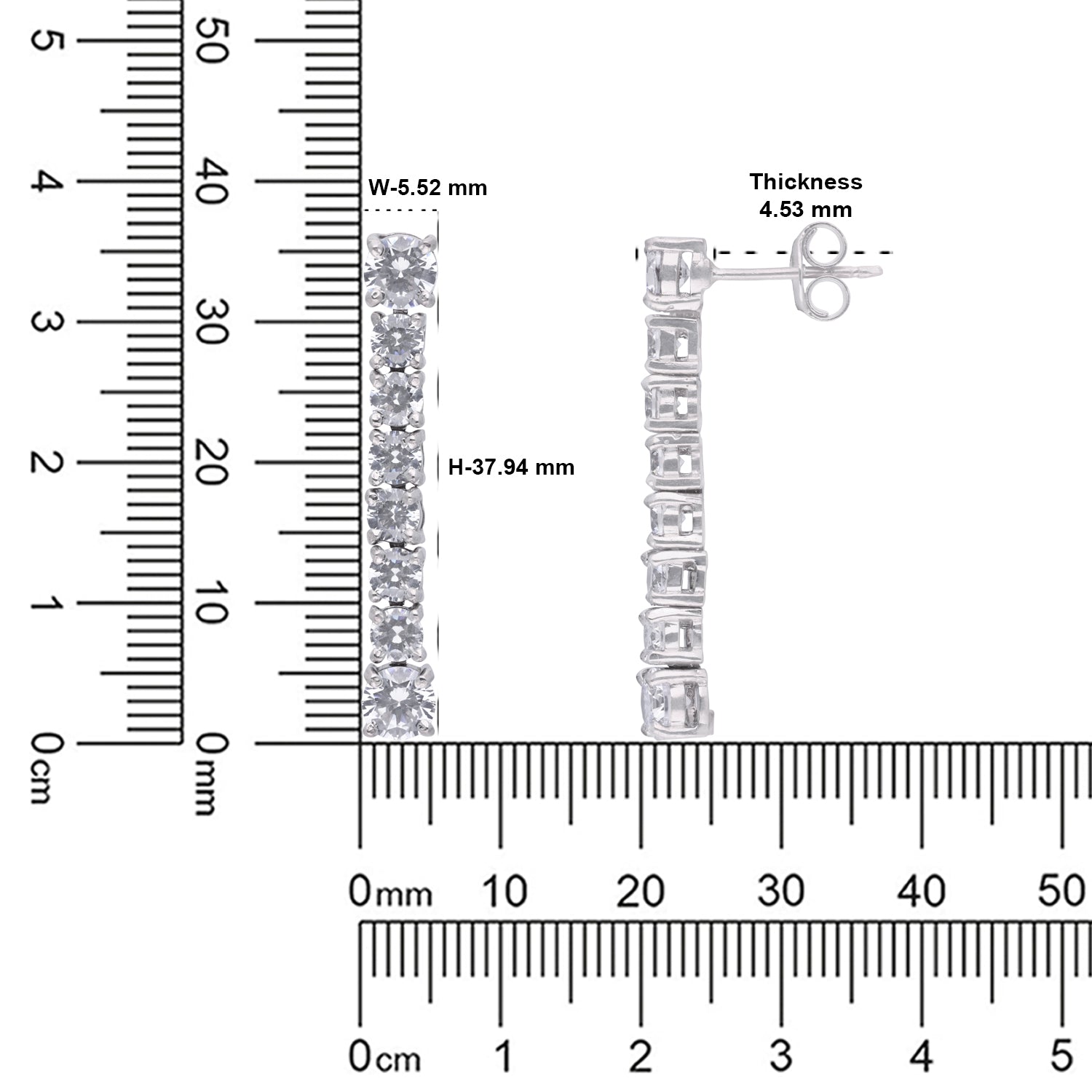 Sterling Silver Cubic Zirconia Vertical Line Drop Earrings | SKU: 0005748013