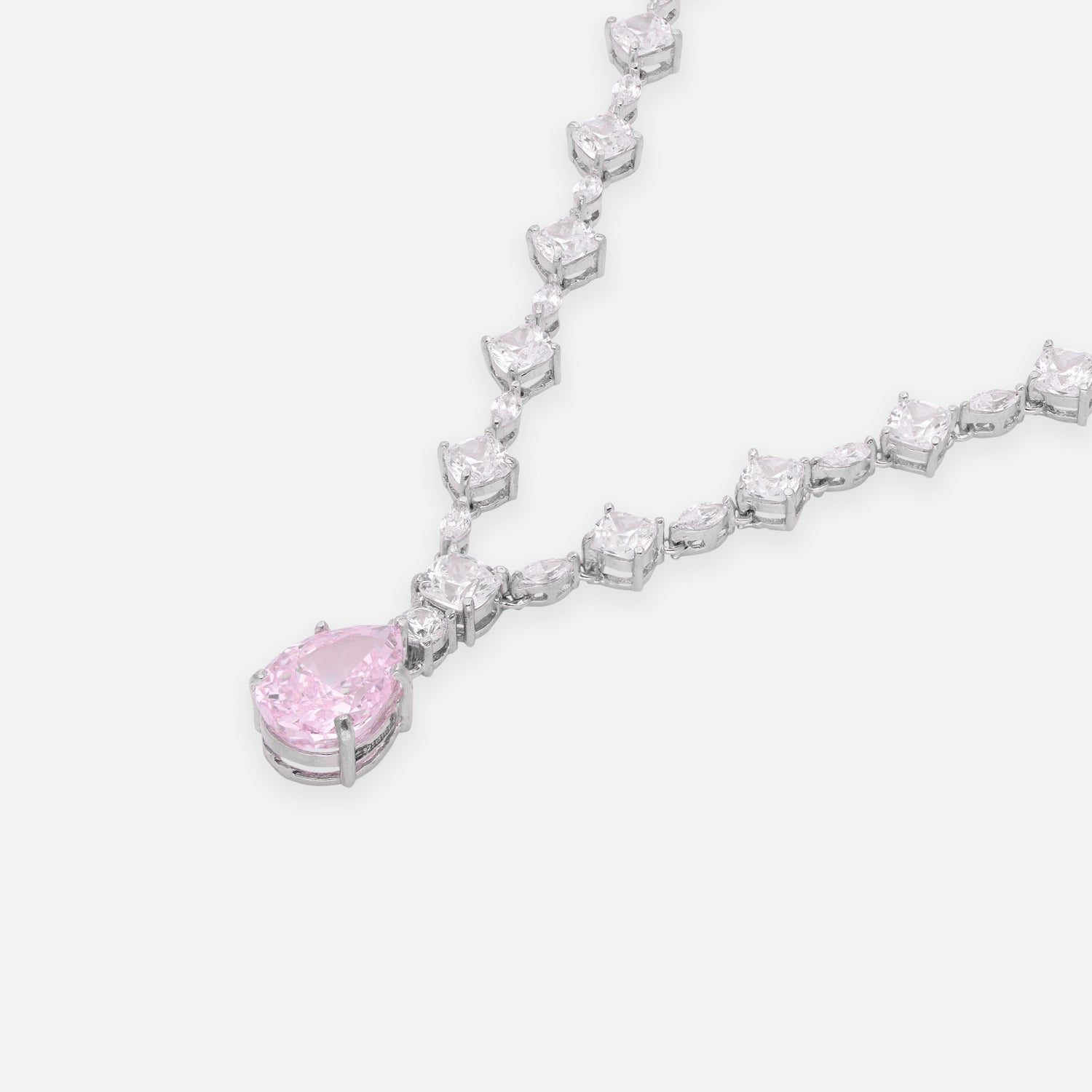 Sterling Silver Pink CZ Drop Tennis Necklace | SKU: 0005748020