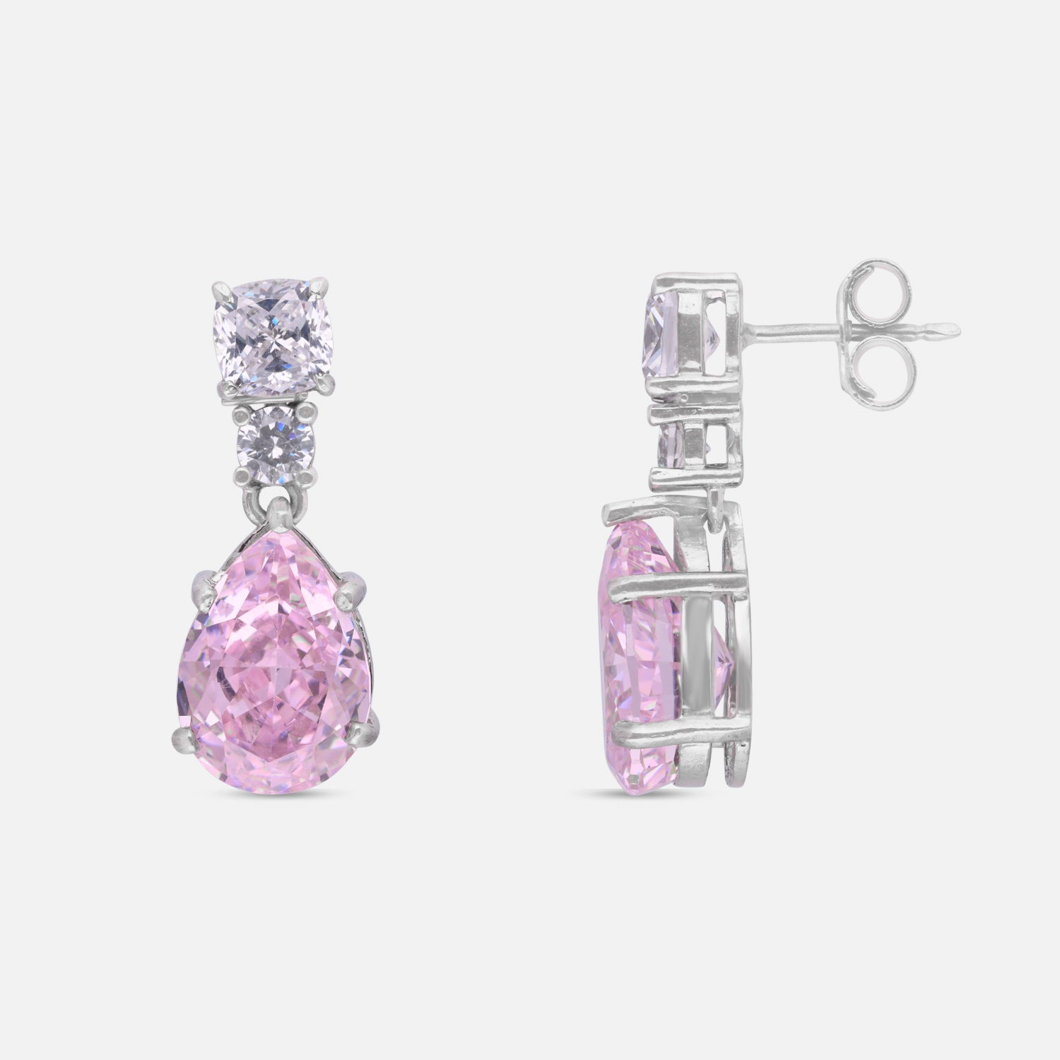 Sterling Silver Pink Teardrop Cubic Zirconia Drop Earrings | SKU: 0005748037