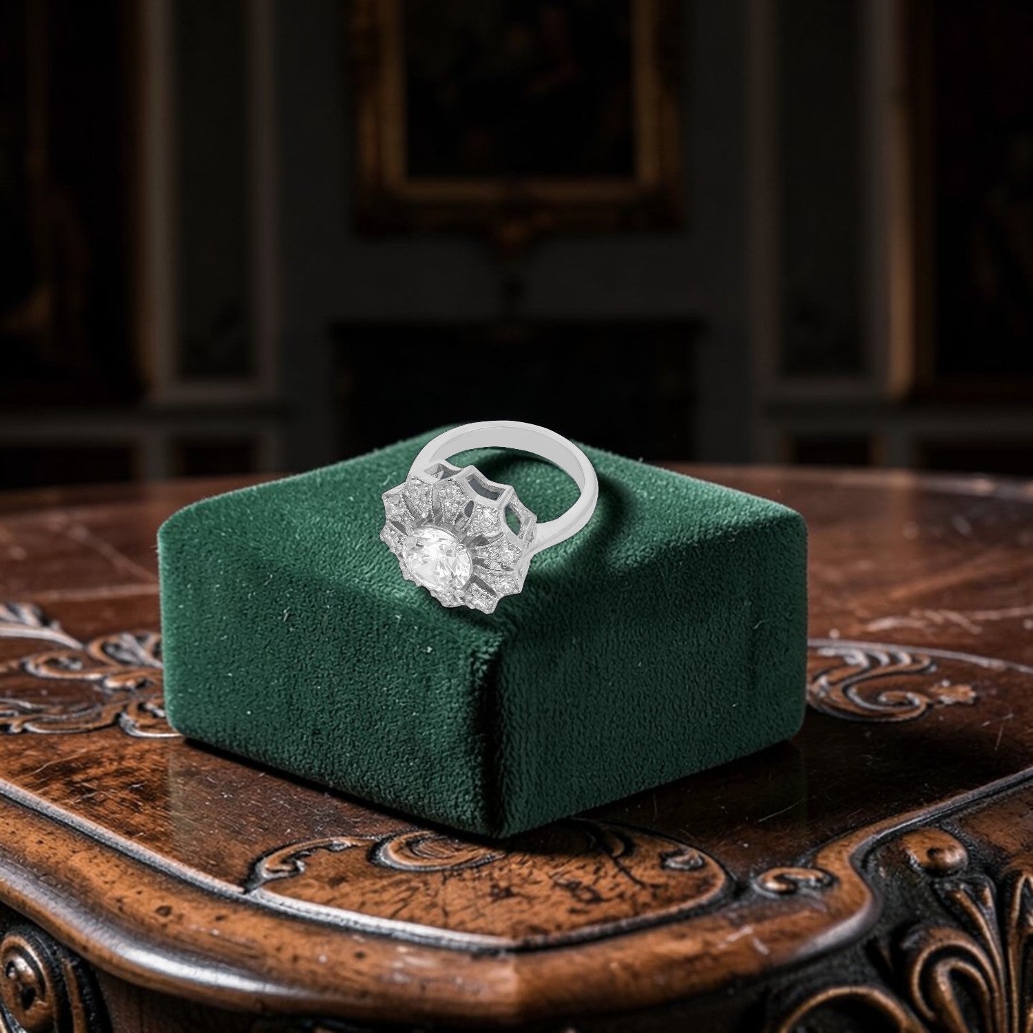 Sterling Silver Cubic Zirconia Halo Statement Ring | SKU: 0005748068, 0022628893, 0022628855, 0022628886, 0022628879, 0022628862, 0005757916, 0005757909, 0005757923, 0005757930, 0005757947, 0005750535, 0005750542, 0005750566