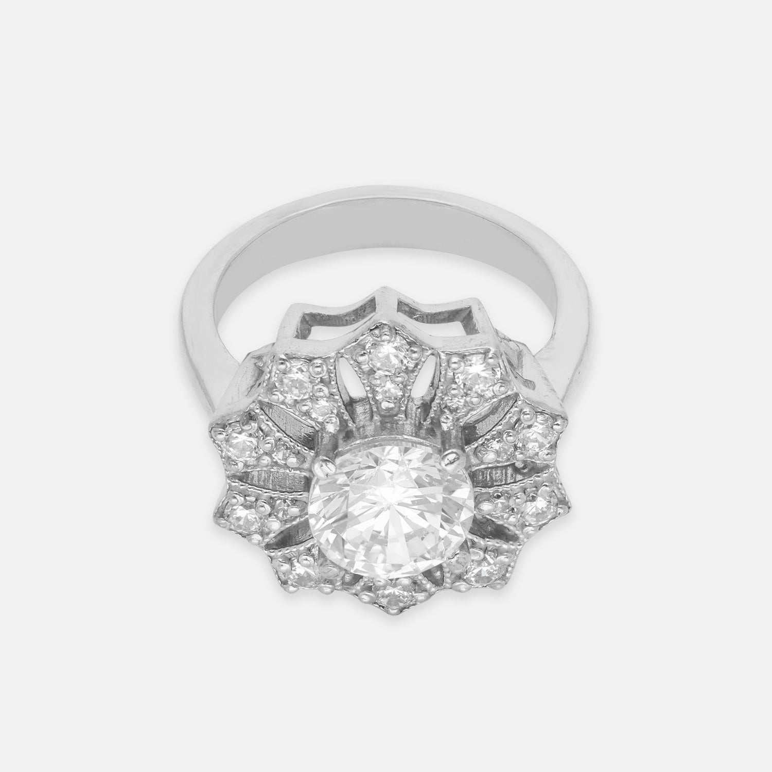 Sterling Silver Cubic Zirconia Halo Statement Ring | SKU: 0005748068, 0022628893, 0022628855, 0022628886, 0022628879, 0022628862, 0005757916, 0005757909, 0005757923, 0005757930, 0005757947, 0005750535, 0005750542, 0005750566