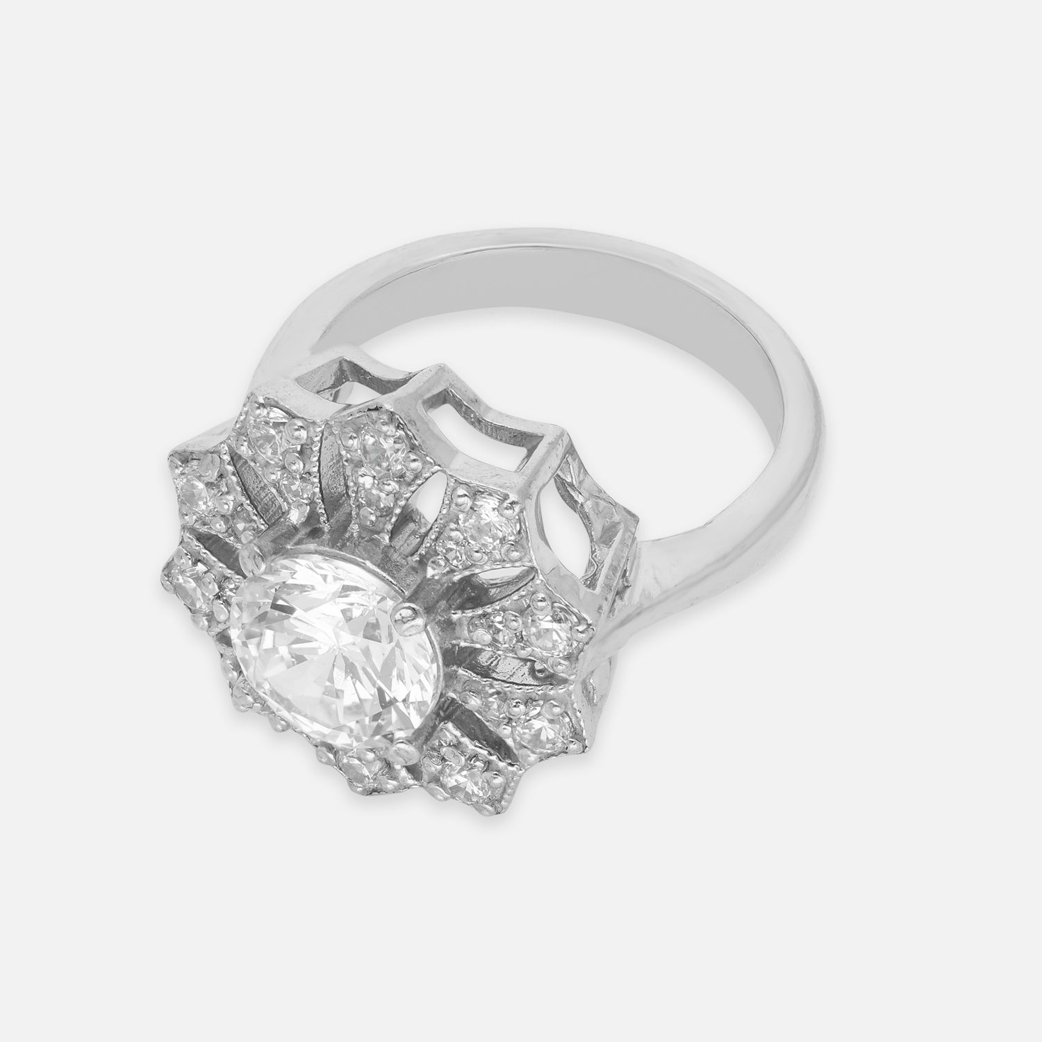 Sterling Silver Cubic Zirconia Halo Statement Ring | SKU: 0005748068, 0022628893, 0022628855, 0022628886, 0022628879, 0022628862, 0005757916, 0005757909, 0005757923, 0005757930, 0005757947, 0005750535, 0005750542, 0005750566