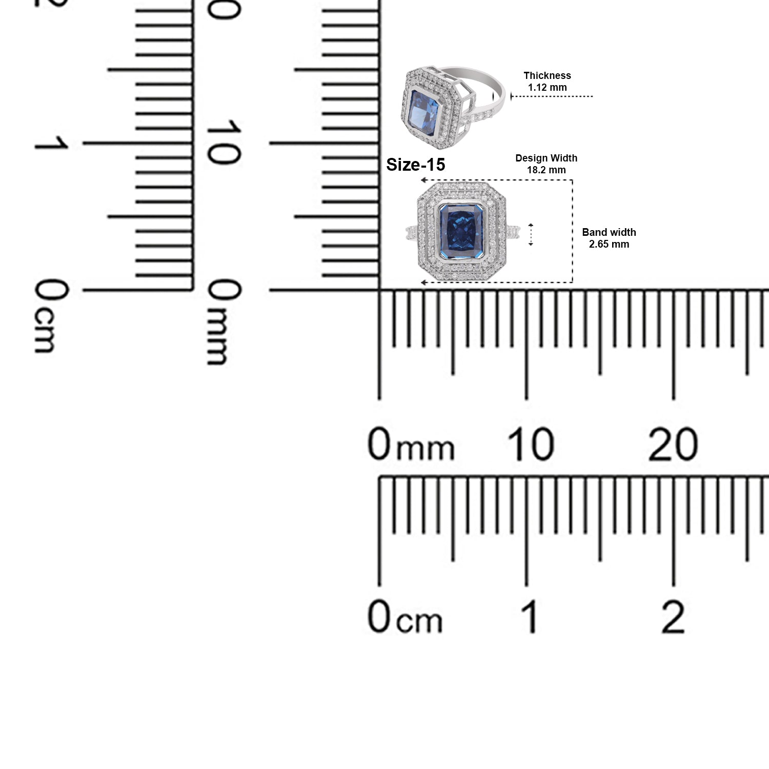 Sterling Silver Deep Blue CZ Octagon Halo Statement Ring | SKU: 0005748105, 0022629074, 0005750696