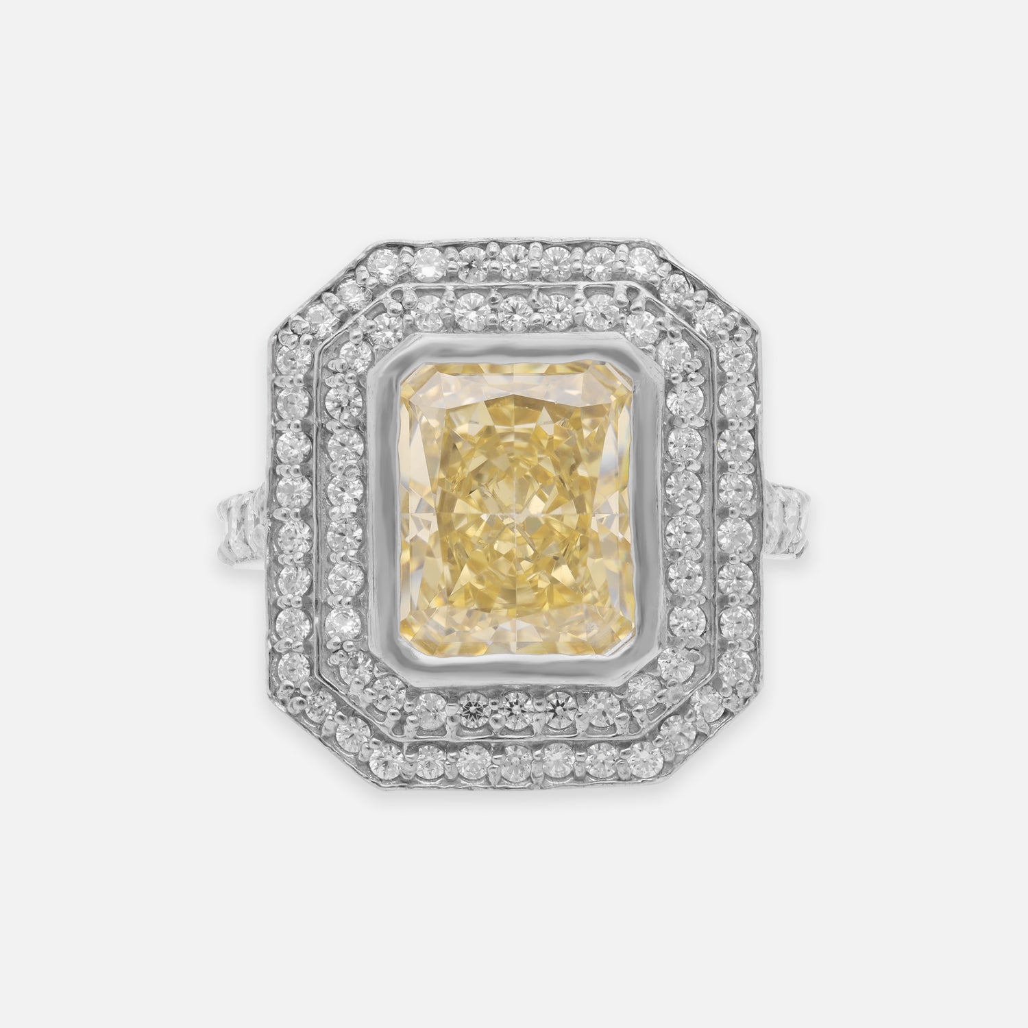 Elegant Sterling Silver Octagonal Halo Ring with Champagne Cubic Zirconia & CZ Accents | SKU: 0005748129, 0005748136