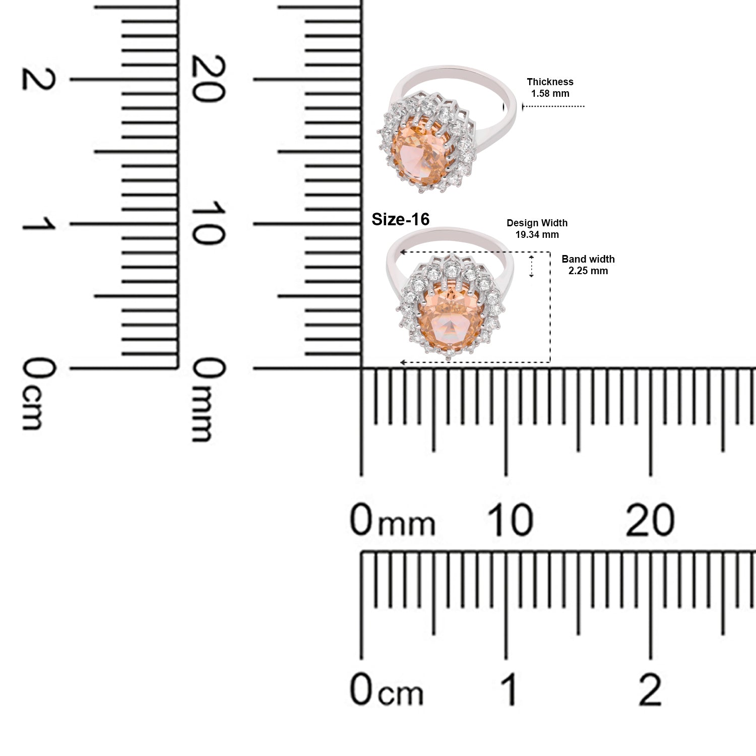 Sterling Silver Peach Oval Cubic Zircon Halo Statement Ring | SKU: 0005748198, 0022629142