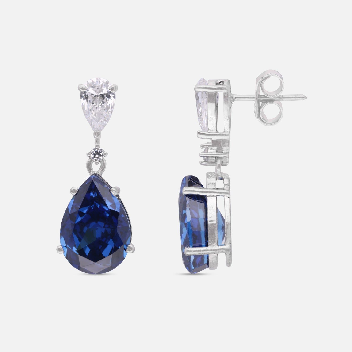 Sterling Silver Blue Teardrop Cubic Zirconia Drop Earrings | SKU: 0005749720