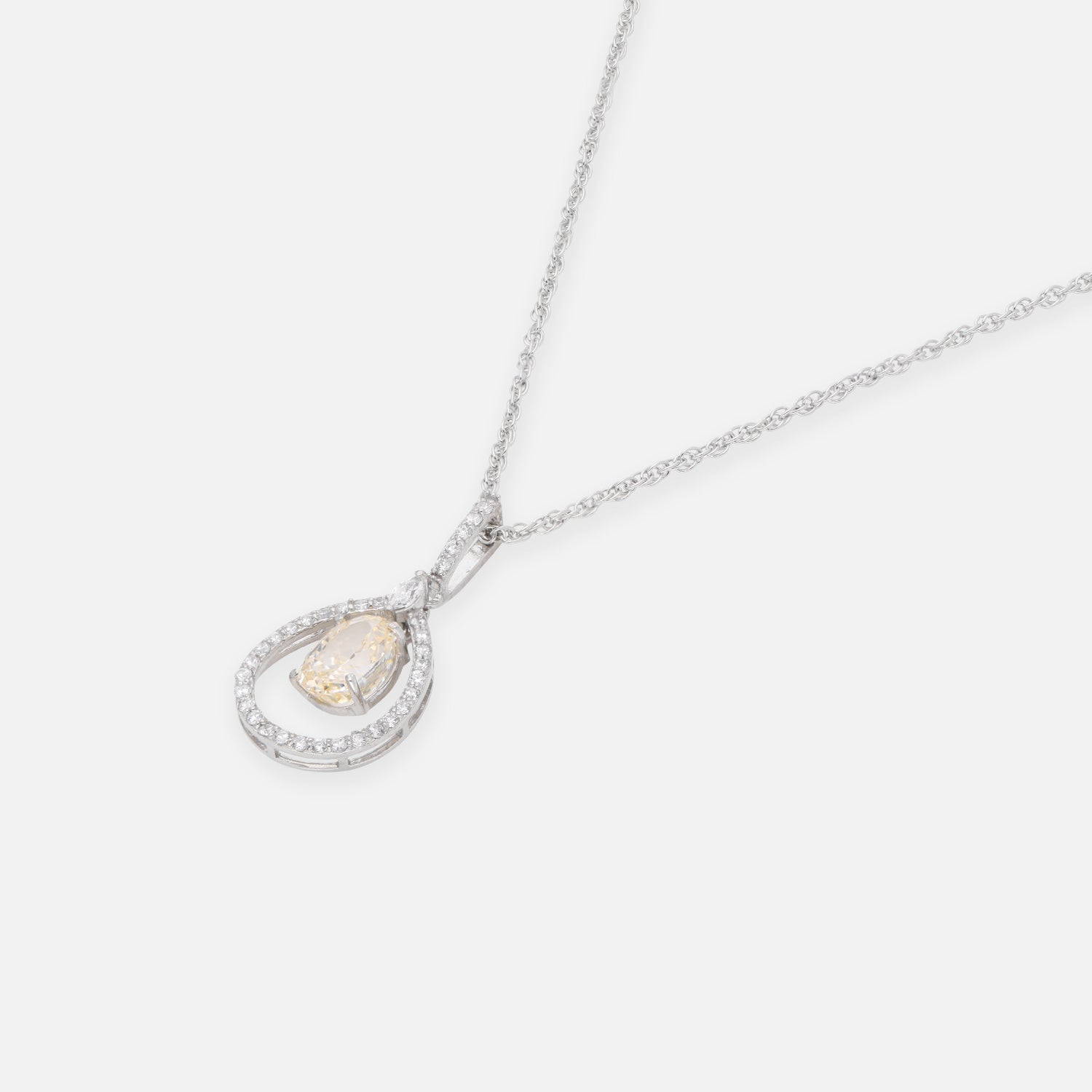 Sterling Silver Champagne CZ Teardrop Halo Pendant with Chain | SKU: 0005749768, 0005749829, 0005757152