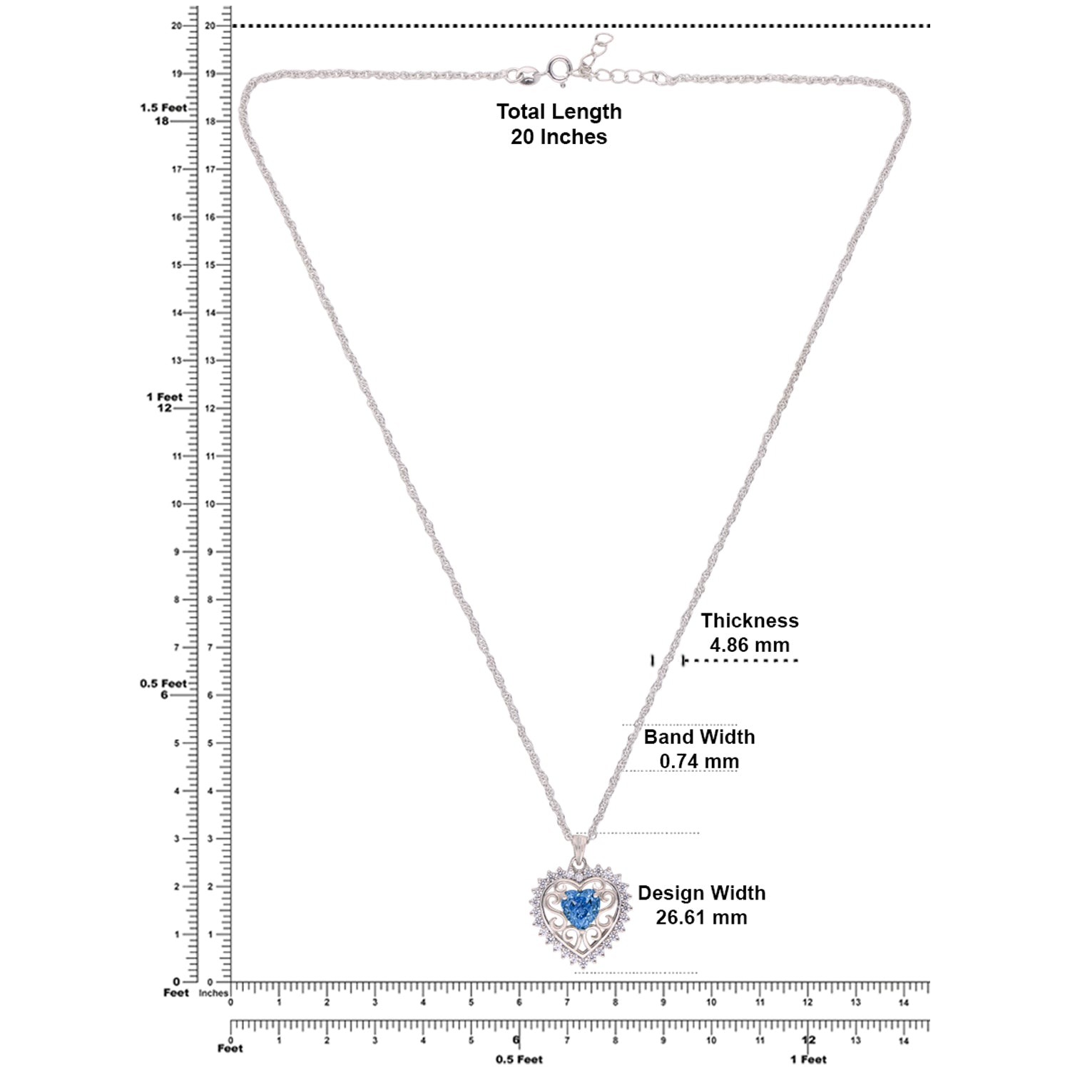 Sterling Silver Deep Blue CZ Heart Filigree Pendant with Chain | SKU: 0005749928, 0022628305
