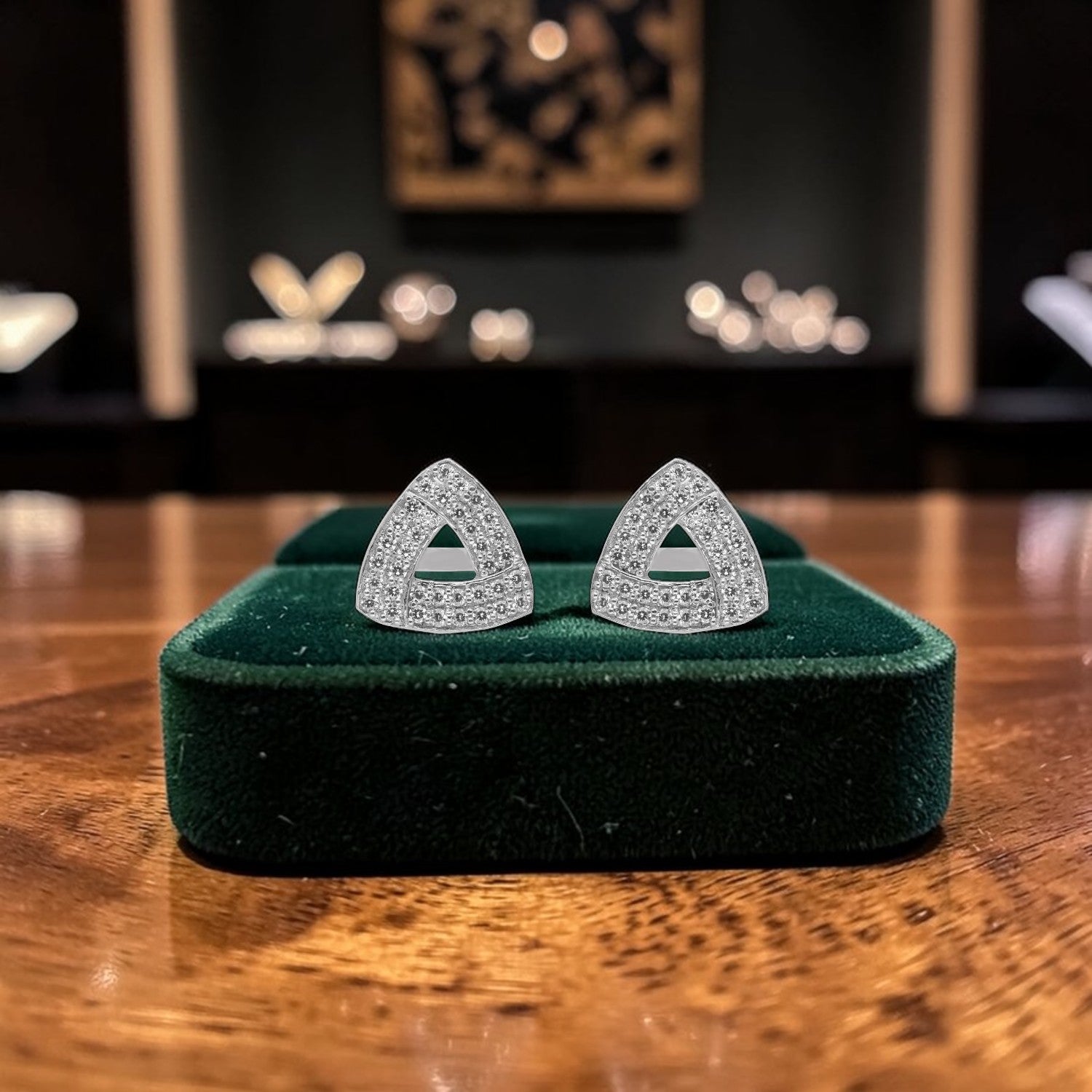 Geometric Triangle Pave Cubic Zirconia Stud Earrings in Sterling Silver | SKU: 0005750085, 0022628466, 0022628473