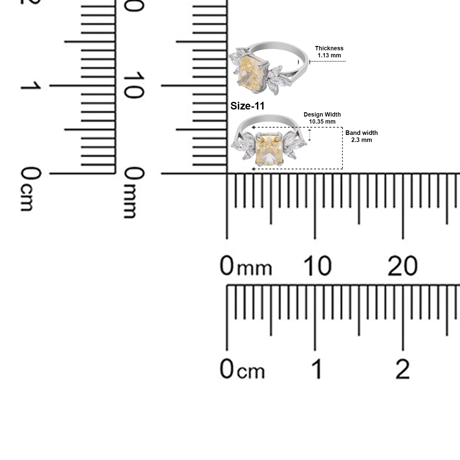 Elegant Sterling Silver Rectangular Yellow Cubic Zirconia Ring with Marquise CZ Accents | SKU: 0005757954, 0005750580, 0005750573