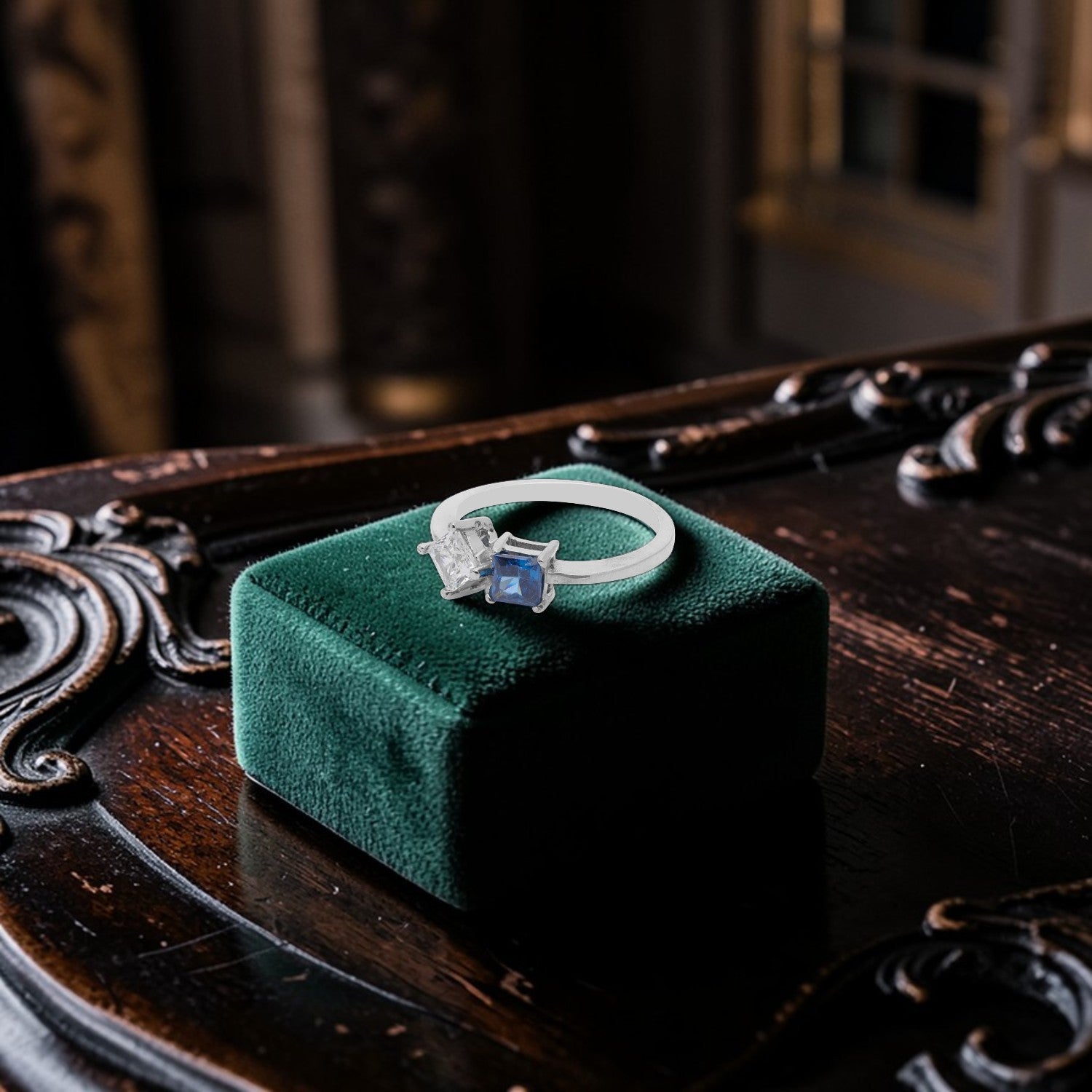 Sterling Silver Dual Tone Blue Cubic Zircon Open Ring | SKU: 0005750610, 0022628961, 0022629012