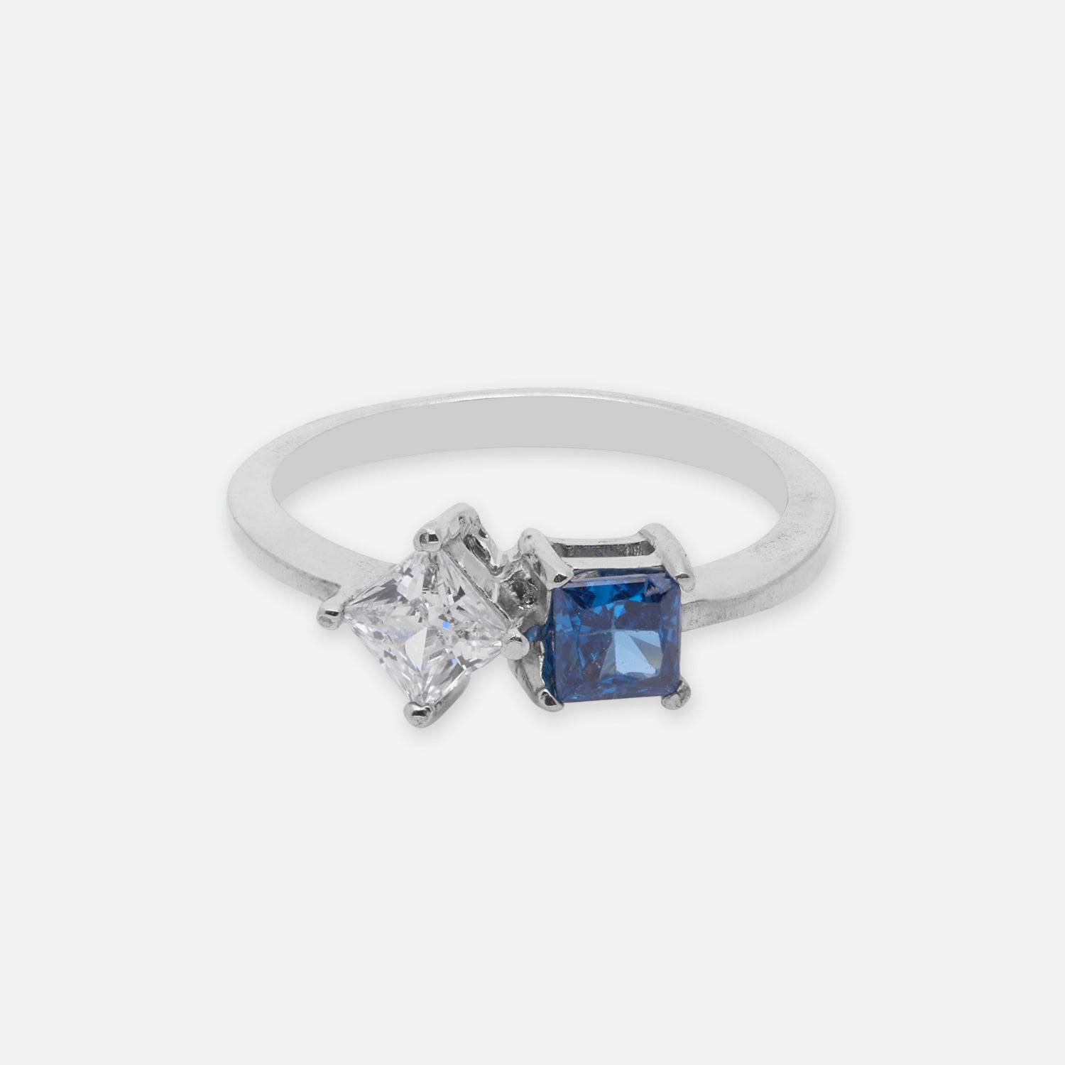 Sterling Silver Dual Tone Blue Cubic Zircon Open Ring | SKU: 0005750610, 0022628961, 0022629012