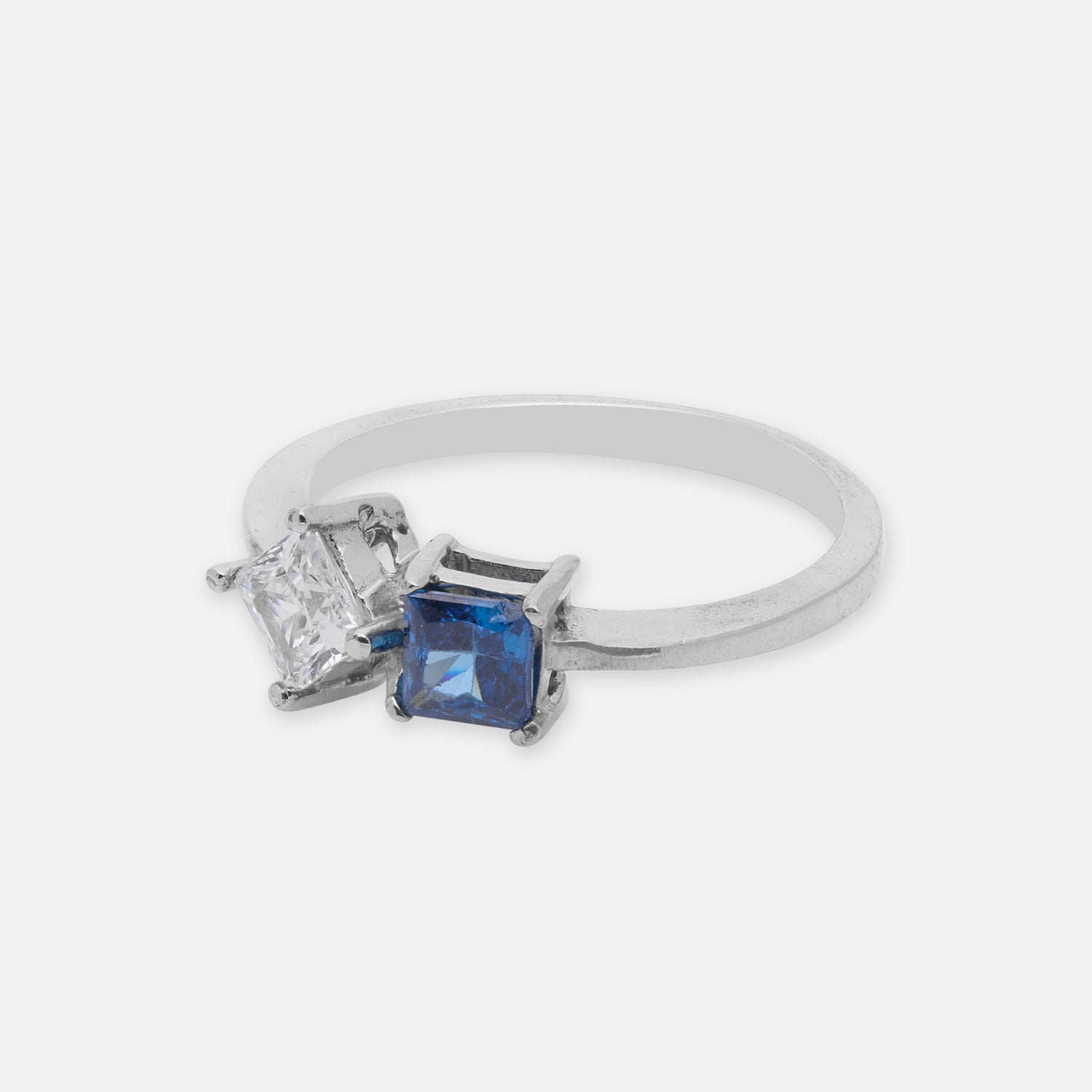 Sterling Silver Dual Tone Blue Cubic Zircon Open Ring | SKU: 0005750610, 0022628961, 0022629012