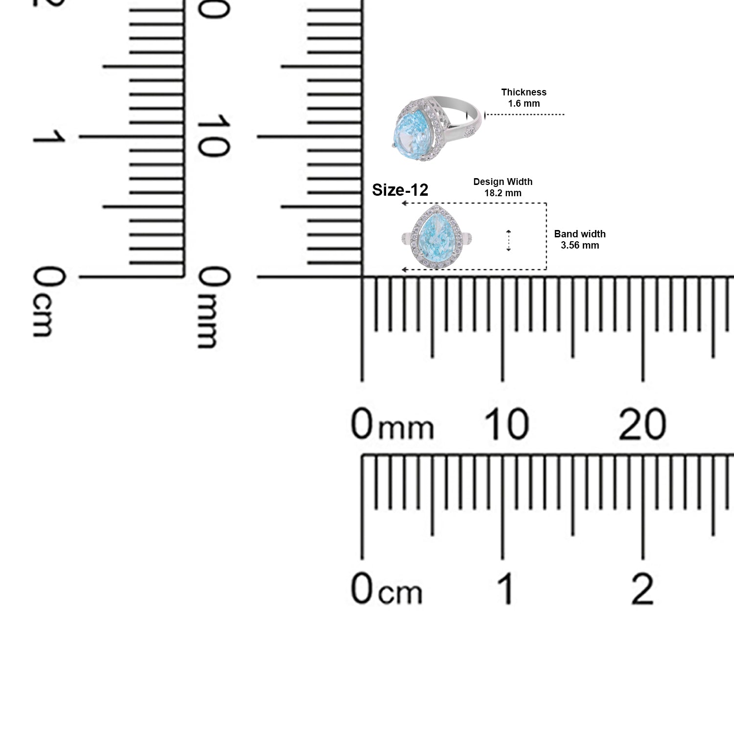 Sterling Silver Sky Blue CZ Pear Halo Statement Ring | SKU: 0005750818