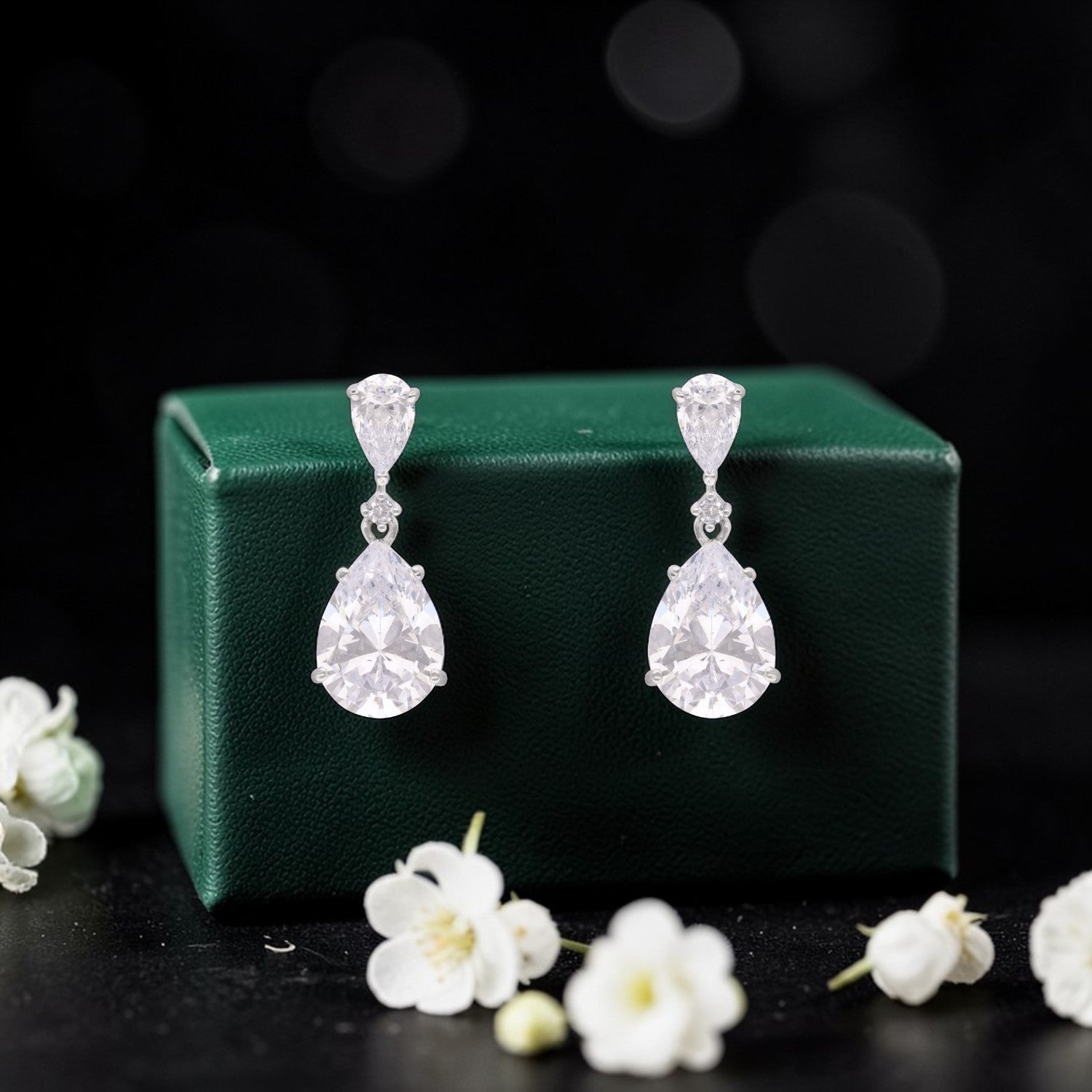 Sterling Silver Classic Teardrop Cubic Zirconia Drop Earrings | SKU: 0005757084