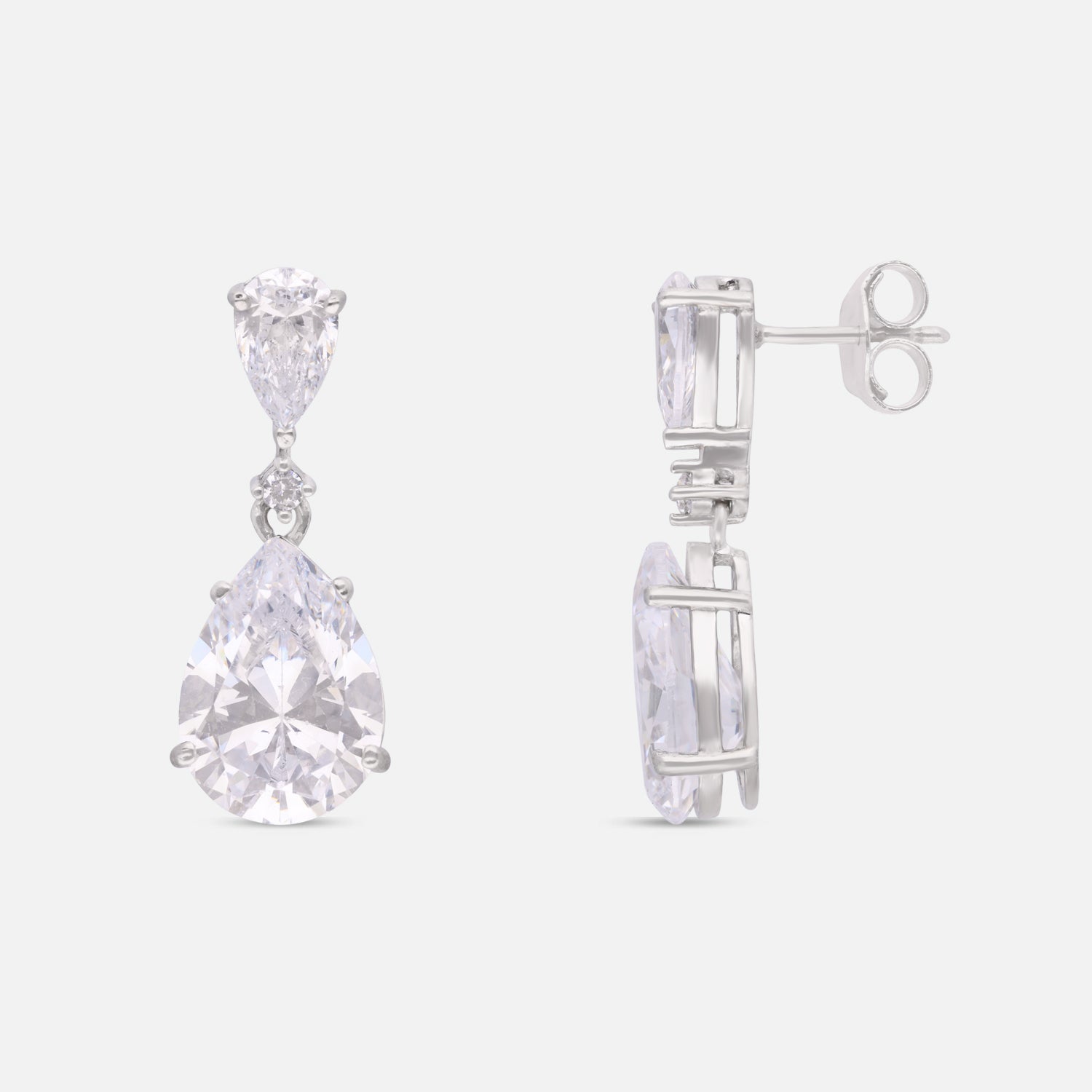 Sterling Silver Classic Teardrop Cubic Zirconia Drop Earrings | SKU: 0005757084