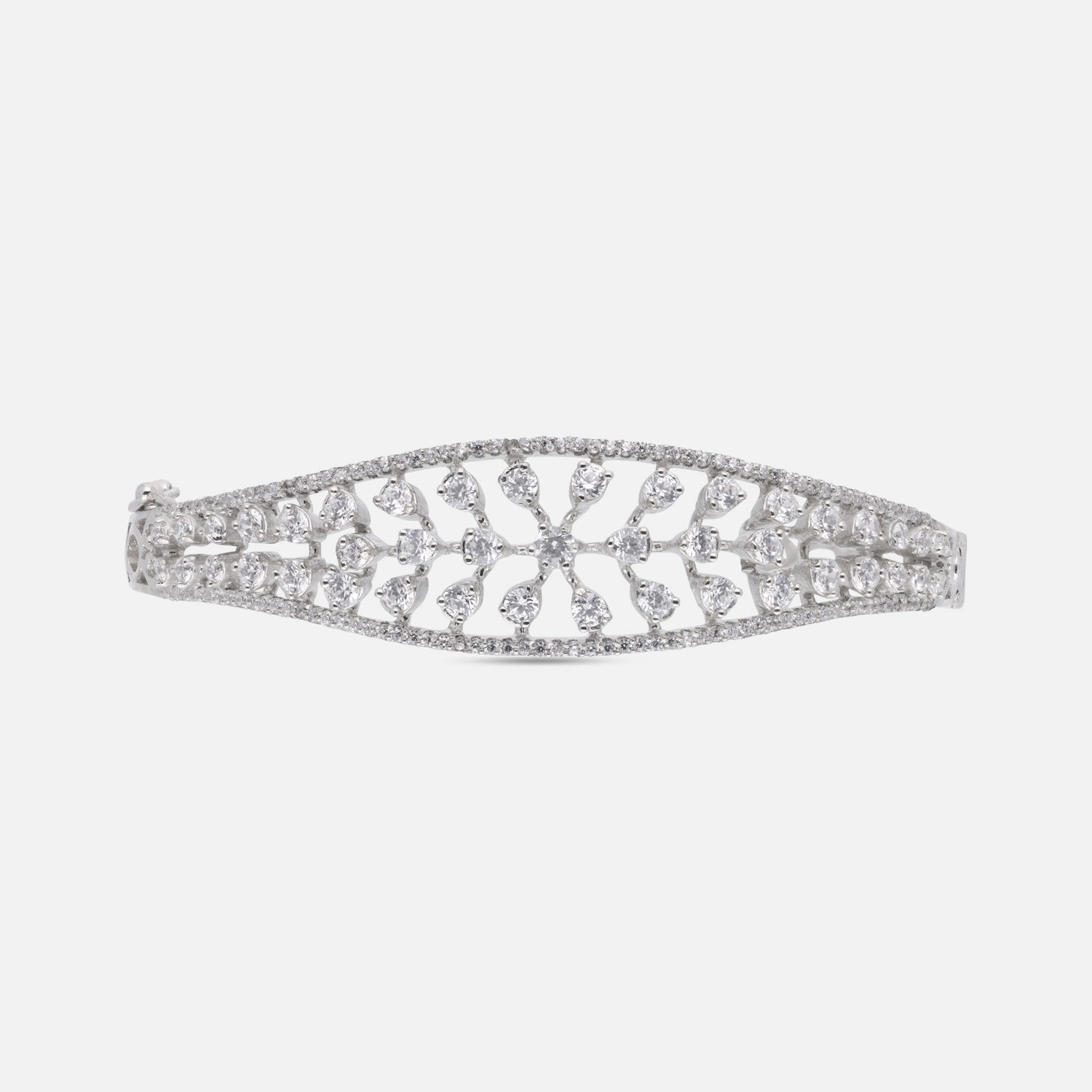 Sterling Silver Cubic Zirconia Floral Filigree Bangle | SKU: 0005757091