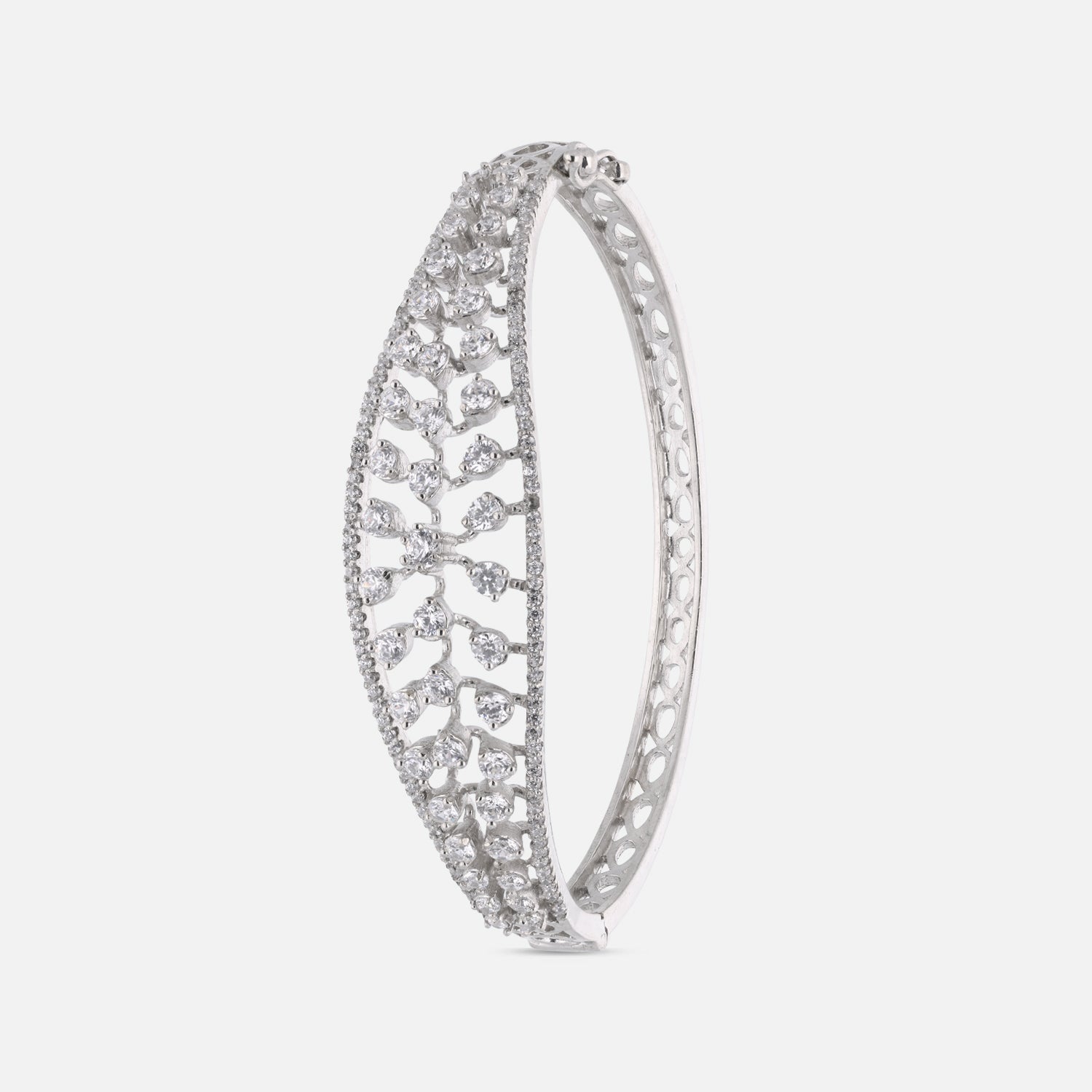 Sterling Silver Cubic Zirconia Floral Filigree Bangle | SKU: 0005757091