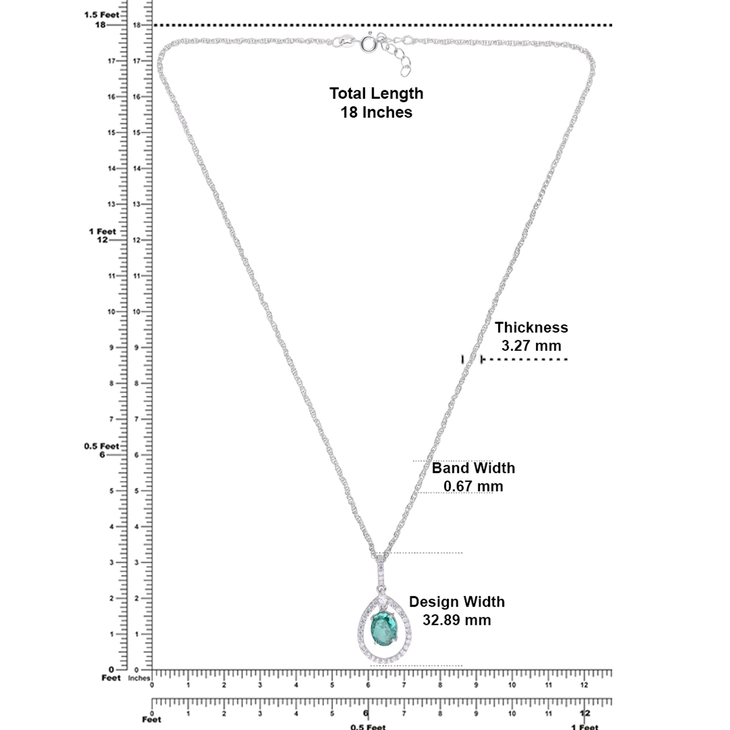 Sterling Silver Green CZ Teardrop Halo Pendant with Chain | SKU: 0005757121, 0005749799, 0005749775