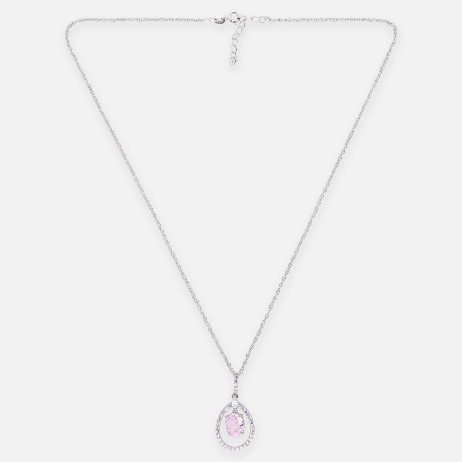 Sterling Silver Pink CZ Teardrop Halo Pendant with Chain | SKU: 0005757138, 0022628220, 0005749751