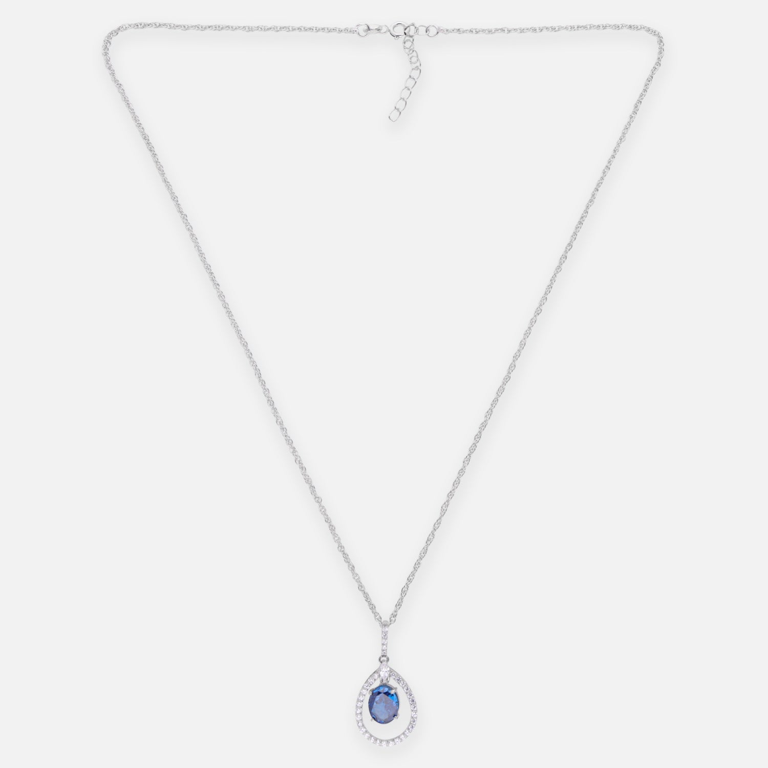 Sterling Silver Green CZ Teardrop Halo Pendant with Chain | SKU: 0005757145, 0005749744, 0005749805