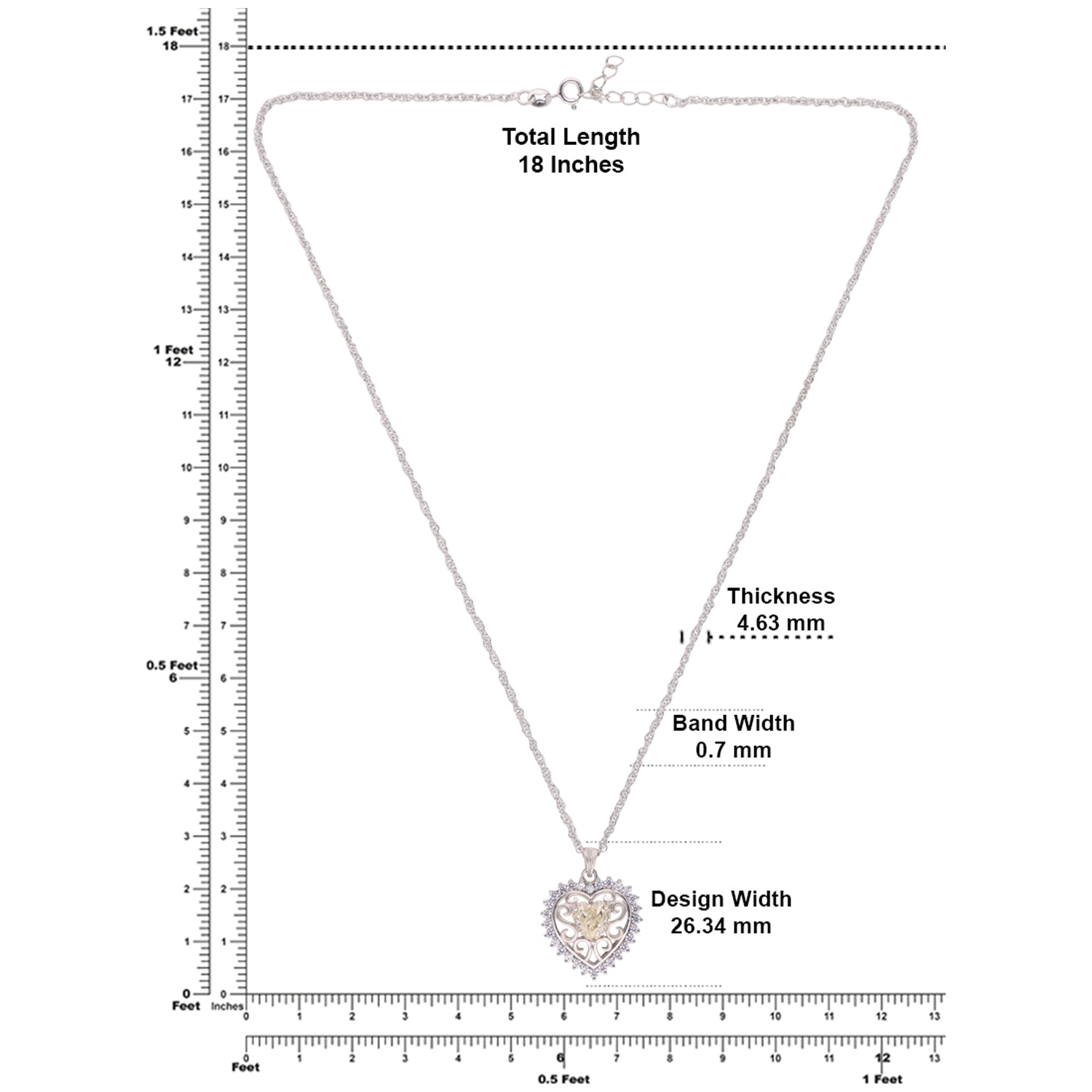 Elegant Sterling Silver Heart Pendant Chain with Cubic Zirconia Halo & Filigree Detailing | SKU: 0005757282, 0005757244