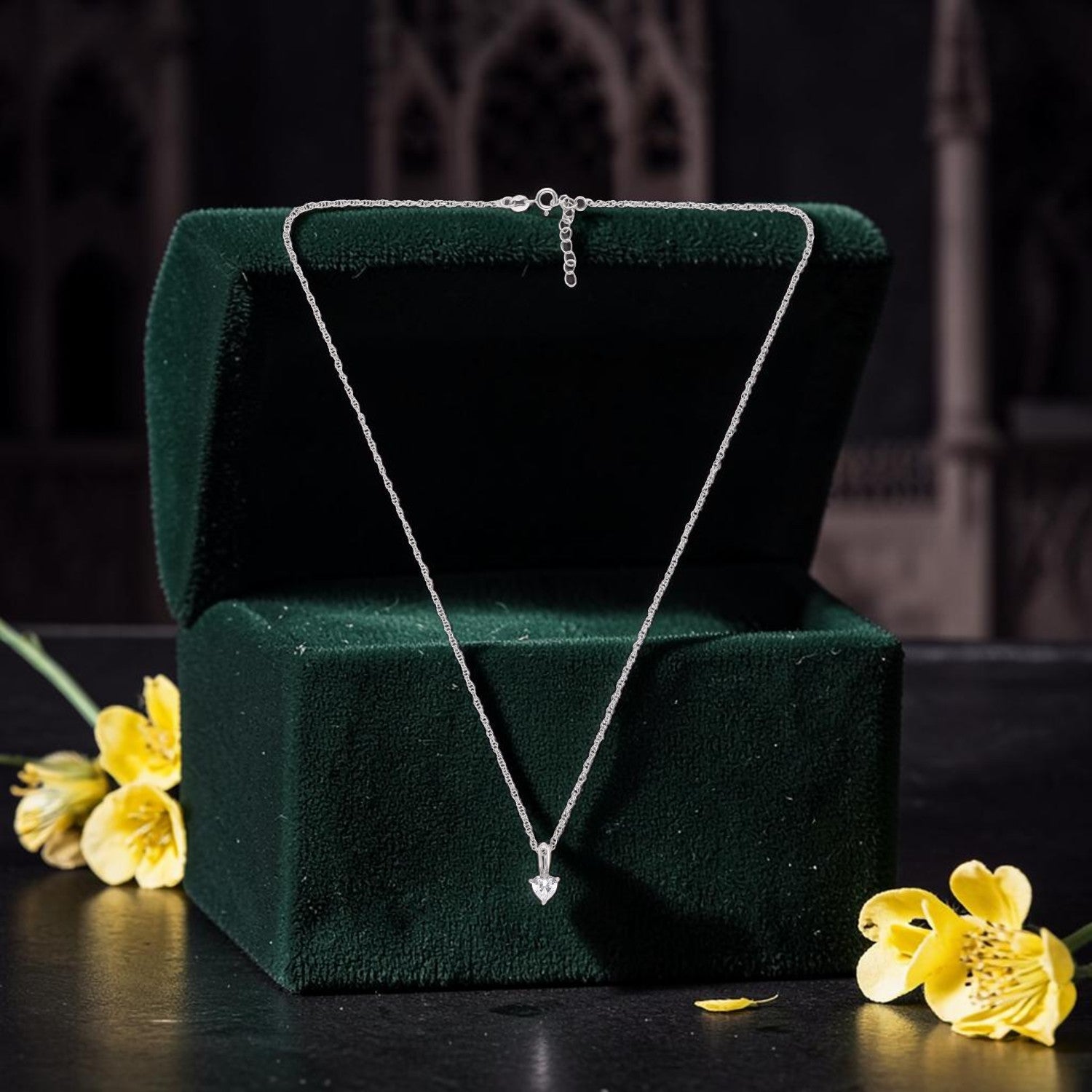 Sterling Silver Solitaire Heart CZ Pendant with Chain | SKU: 0005757299