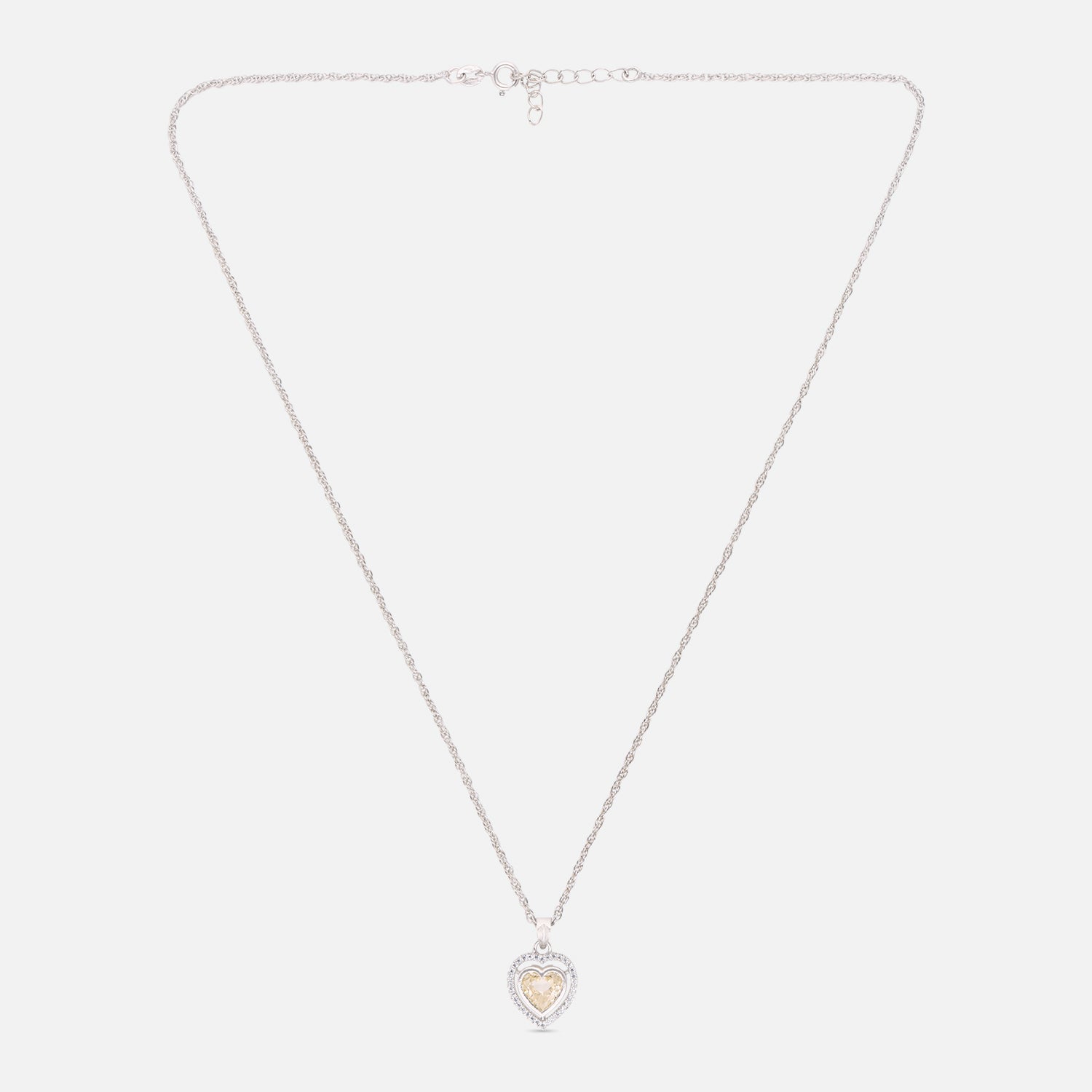 Sterling Silver Yellow CZ Double Halo Heart Pendant with Chain | SKU: 0005757350, 0005757497, 0005749973