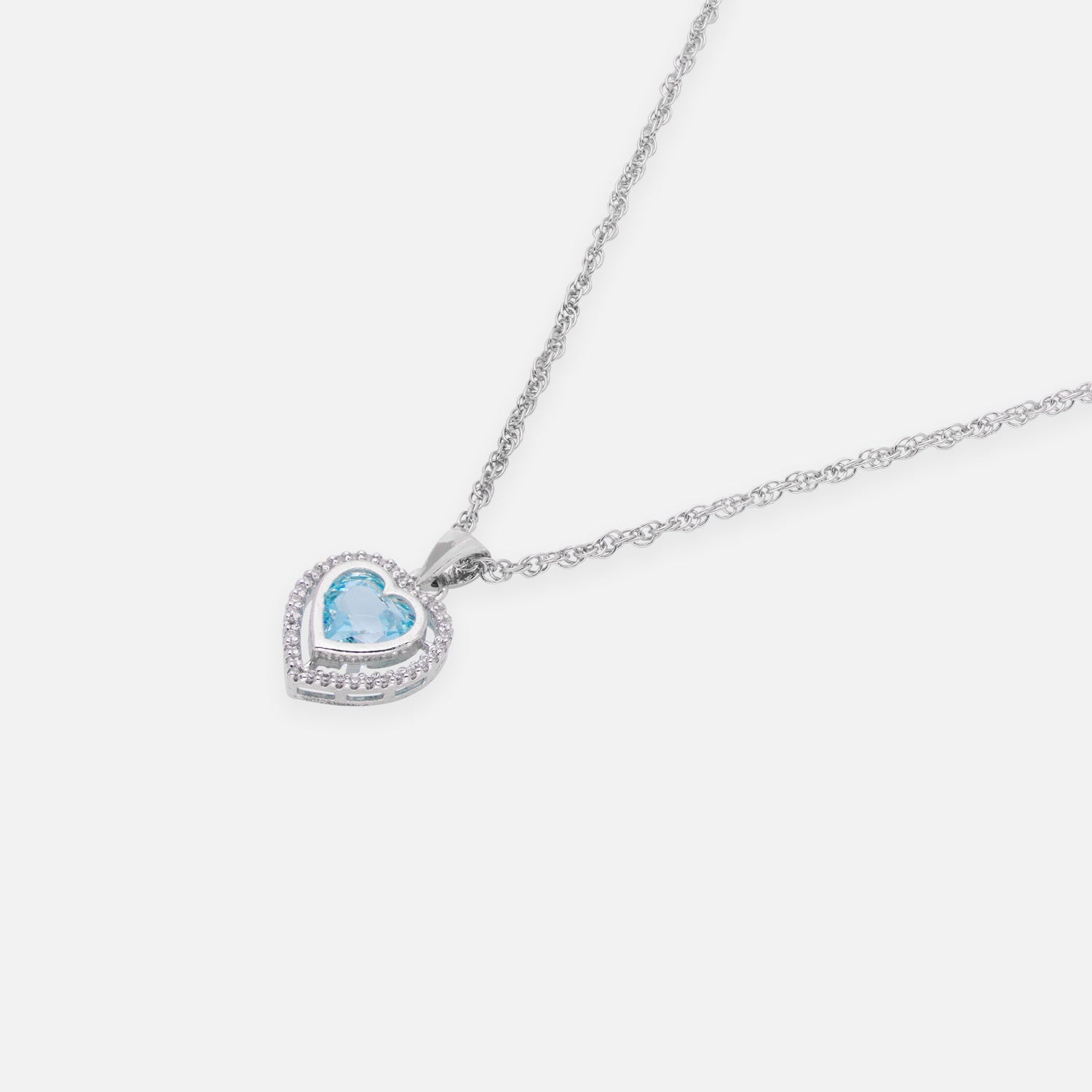 Sterling Silver Sky Blue CZ Double Halo Heart Pendant with Chain | SKU: 0005757374, 0005750016, 0022628411, 0005757473