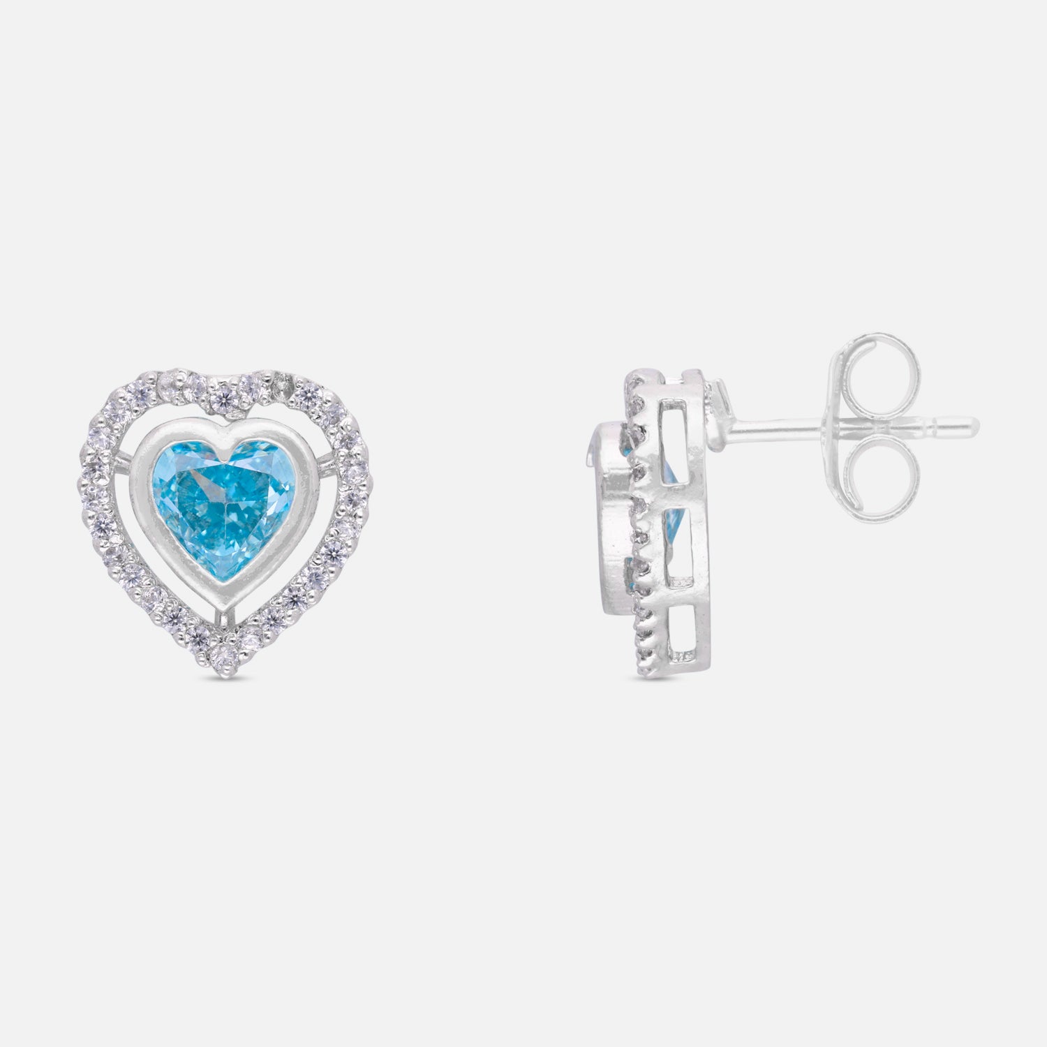 Sterling Silver Sky Blue Heart Cubic Zirconia Halo Stud Earrings | SKU: 0005757480, 0005757381, 0022628428, 0005750023