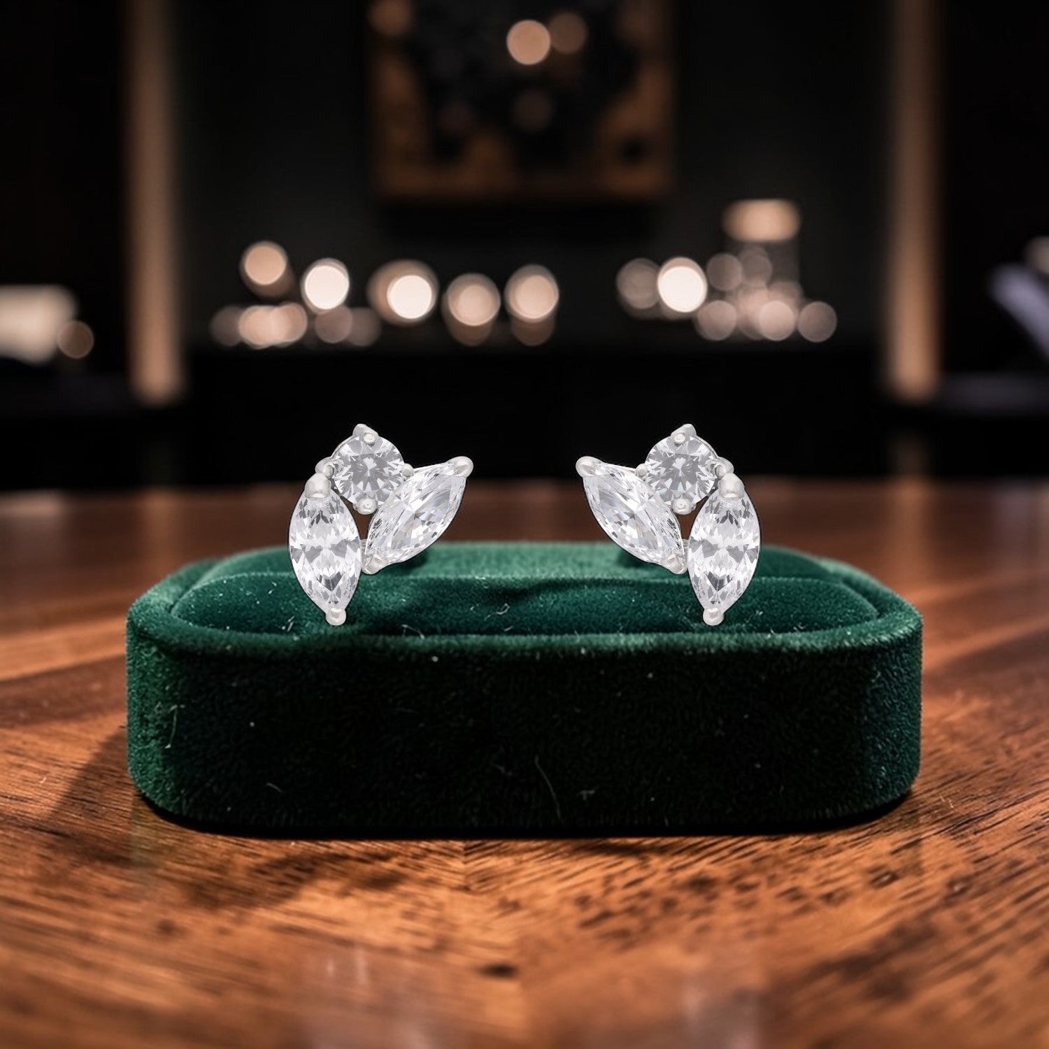 Marquise & Round Cluster Cubic Zirconia Stud Earrings in Sterling Silver | SKU: 0005757510, 0005750054, 0022628435