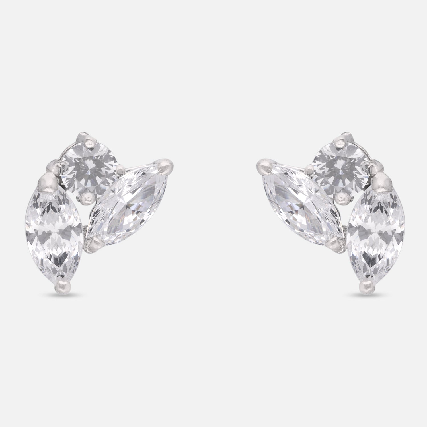 Marquise & Round Cluster Cubic Zirconia Stud Earrings in Sterling Silver | SKU: 0005757510, 0005750054, 0022628435