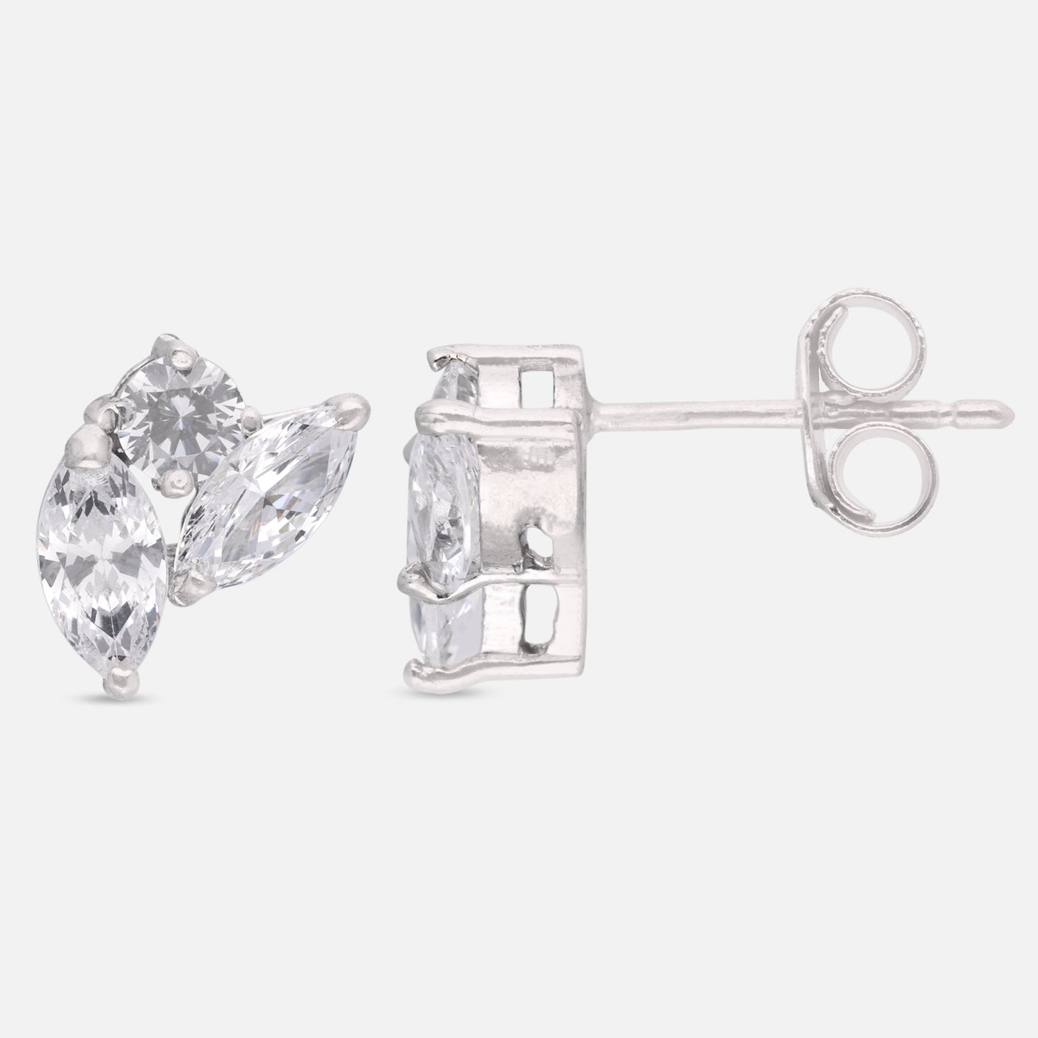 Marquise & Round Cluster Cubic Zirconia Stud Earrings in Sterling Silver | SKU: 0005757510, 0005750054, 0022628435